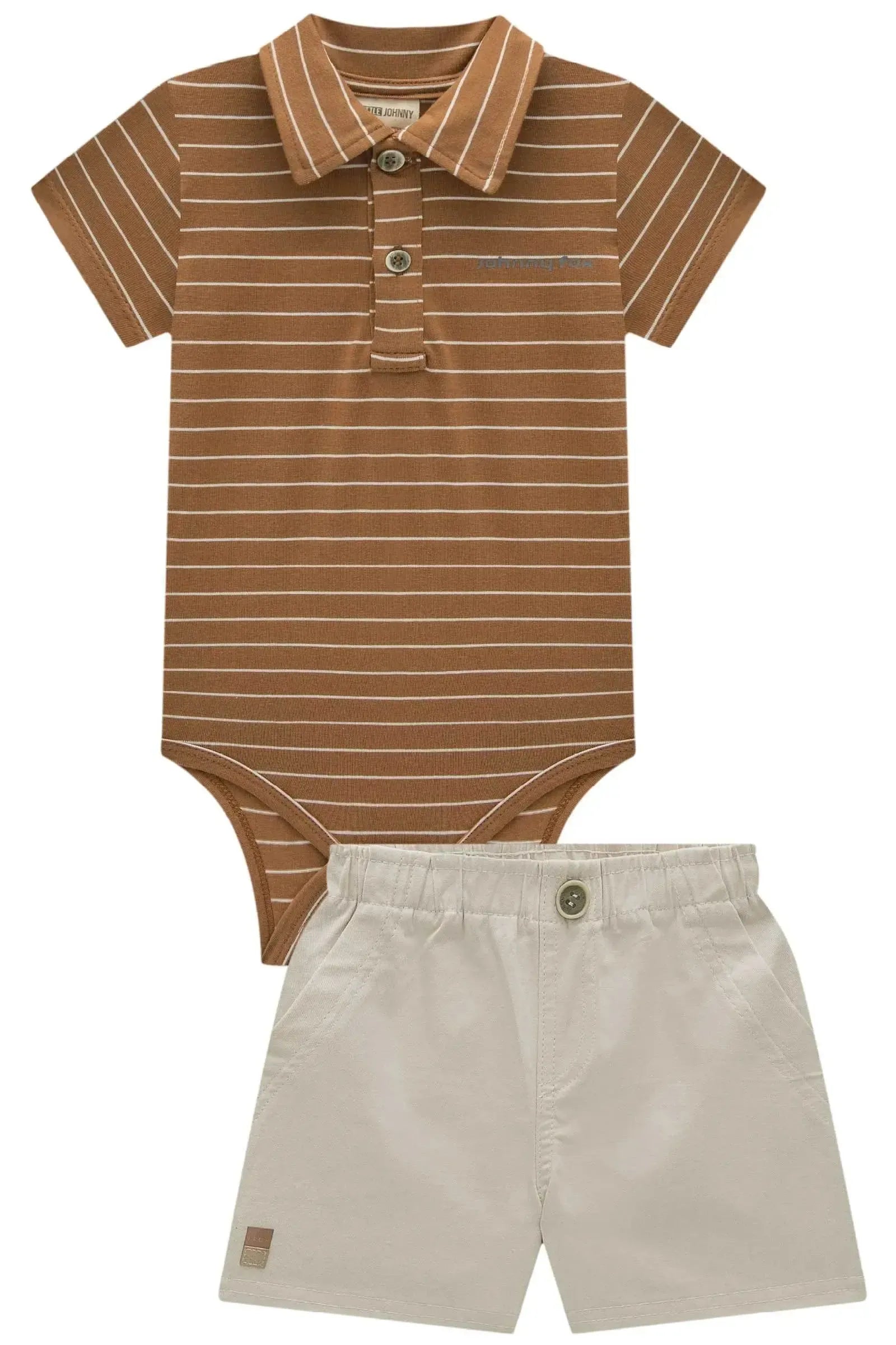 Conjunto Body Polo em Cotton Listrado Fio Tinto e Bermuda Sarja Caribe com Elastano 84657 Johnny Fox Bebê Menino