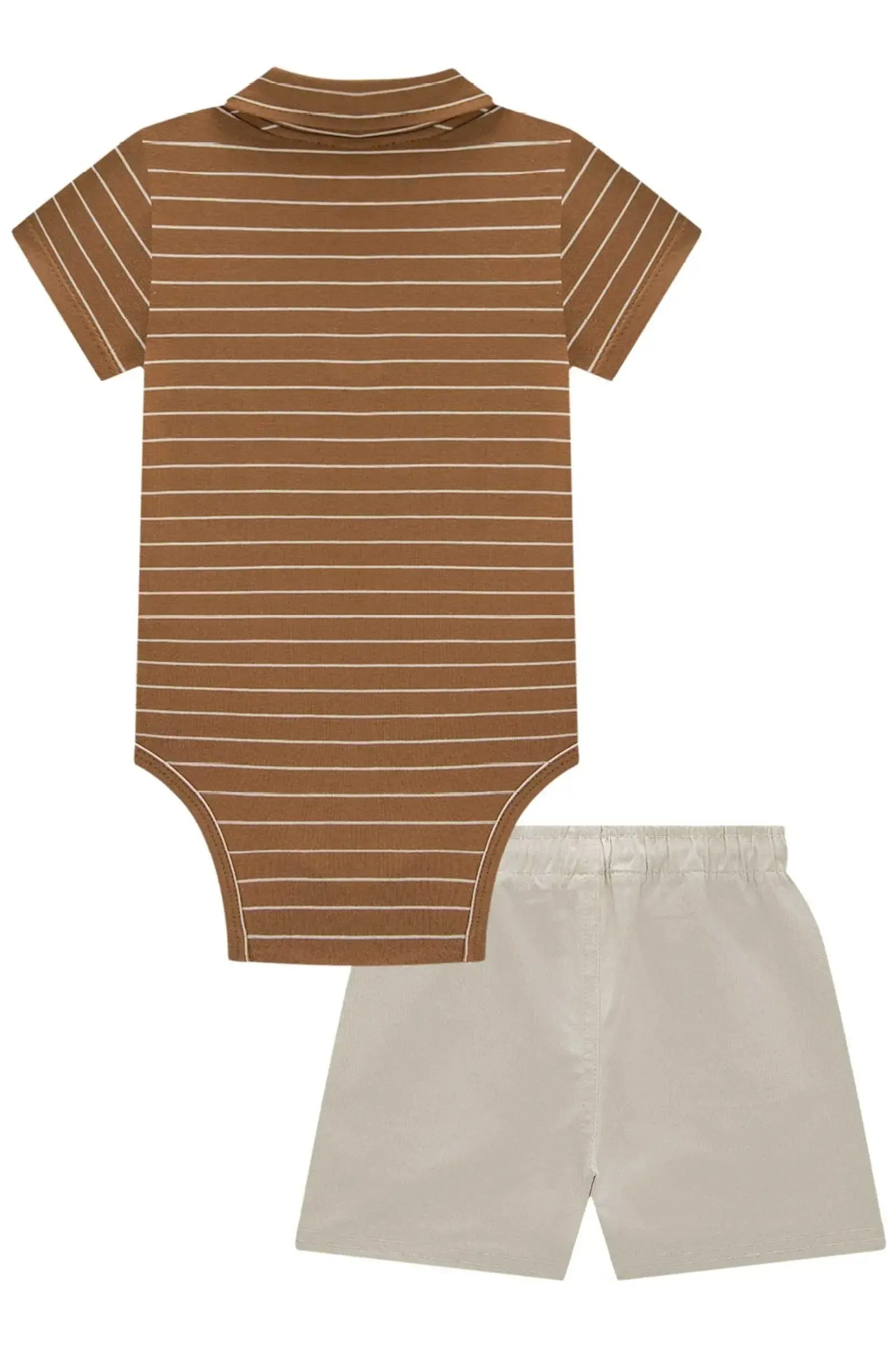 Conjunto Body Polo em Cotton Listrado Fio Tinto e Bermuda Sarja Caribe com Elastano 84657 Johnny Fox Bebê Menino