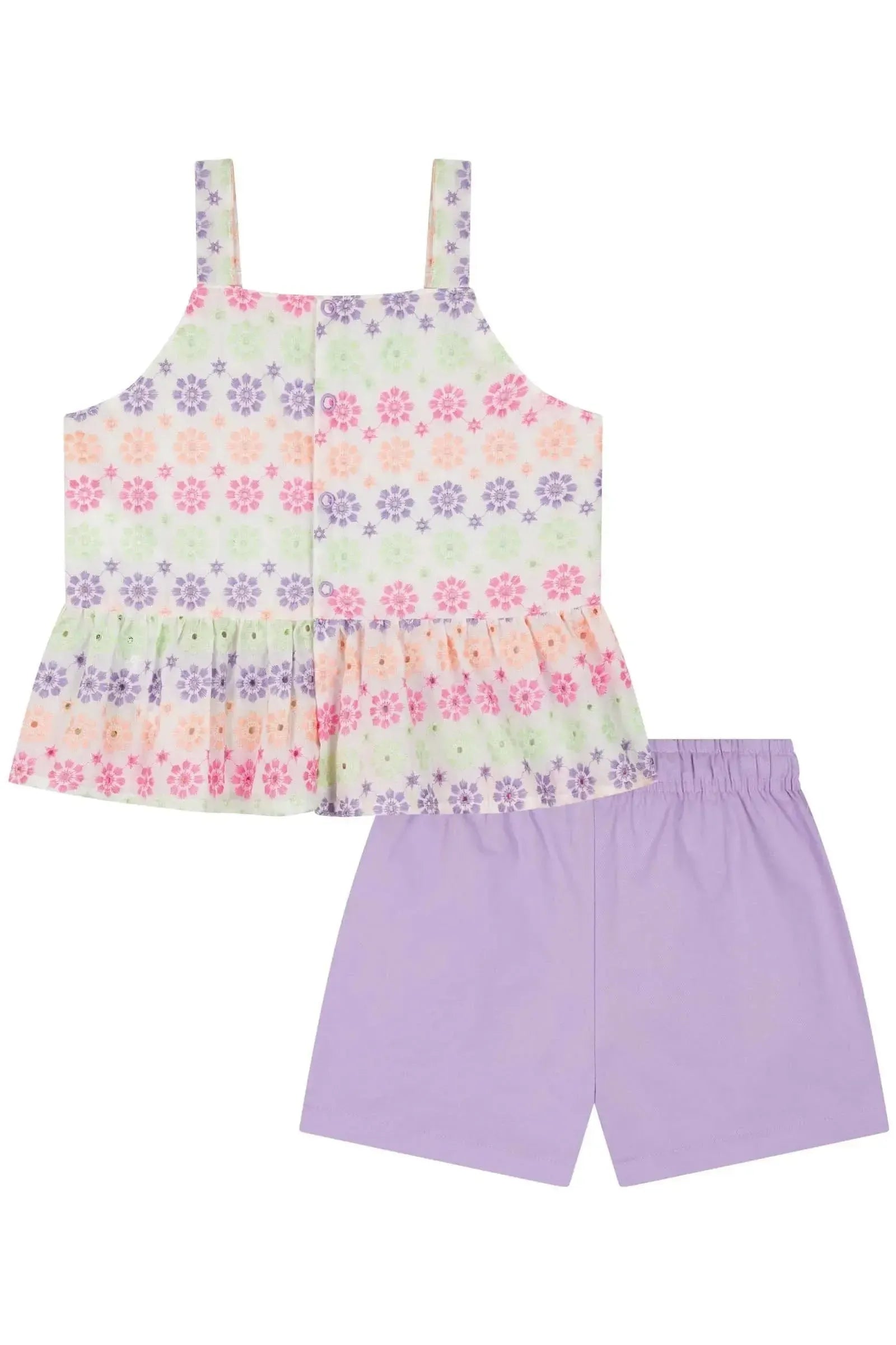 Conjunto de Bata Boxy em Tecido Bordado e Shorts em Sarja com Elastano 84901 Kukiê Infantil Menina