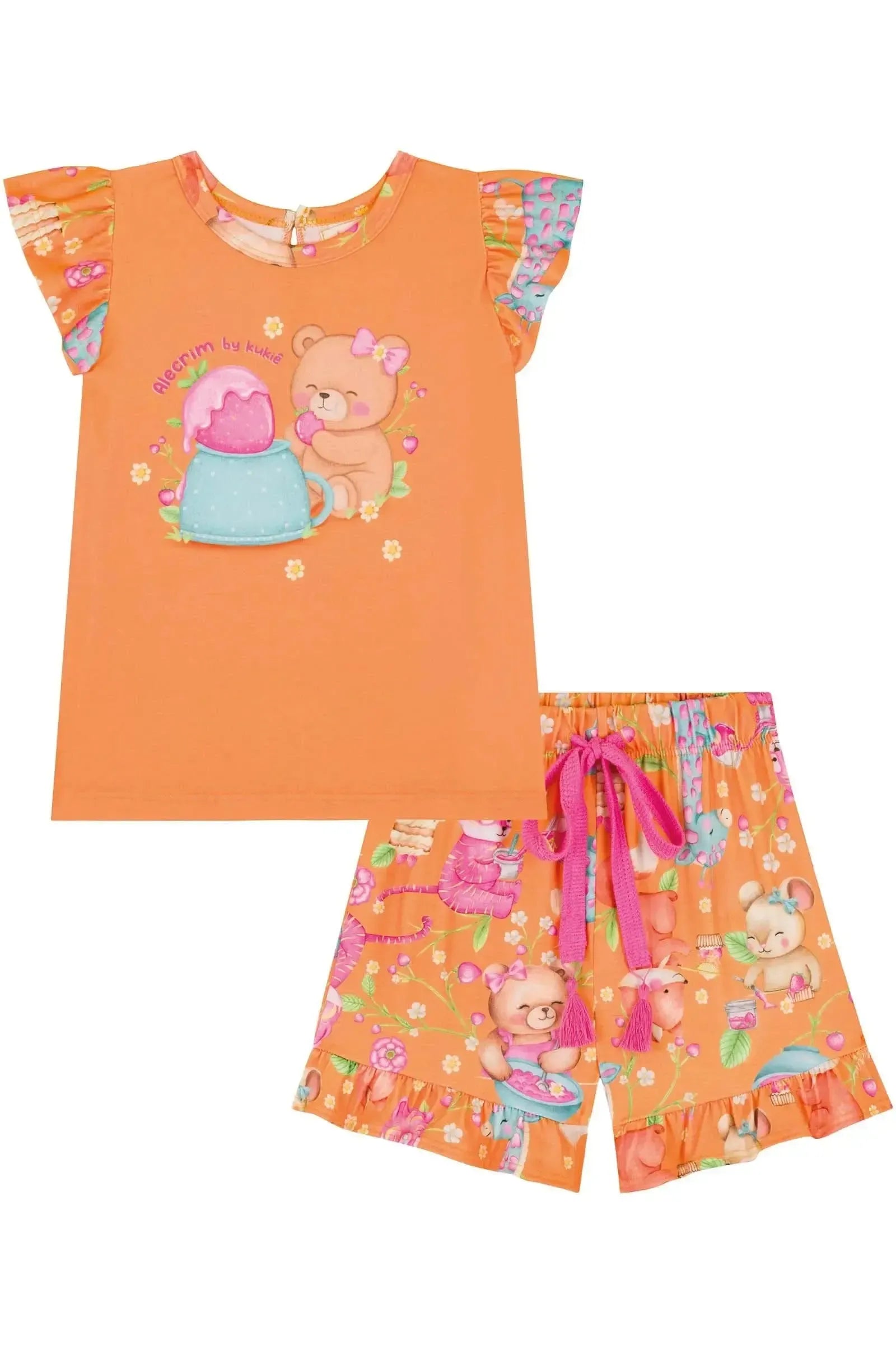 Conjunto de Bata e Shorts em Malha Fresh 85478 Kukiê Infantil Menina