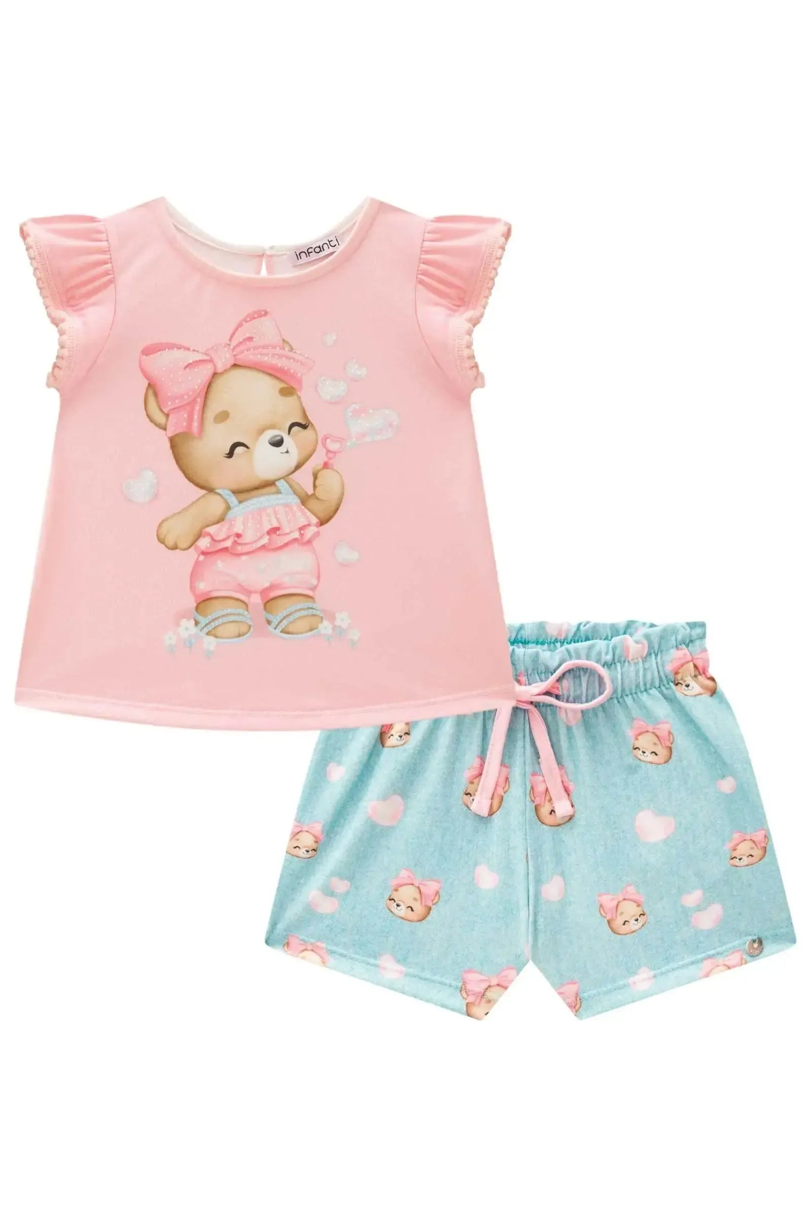 Conjunto de Bata e Shorts em Malha Fresh 88883 Infanti Bebê Menina