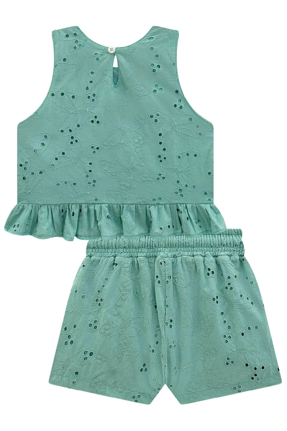 Conjunto de Bata e Shorts em Tecido Bordado 98308 Kukiê Infantil Menina