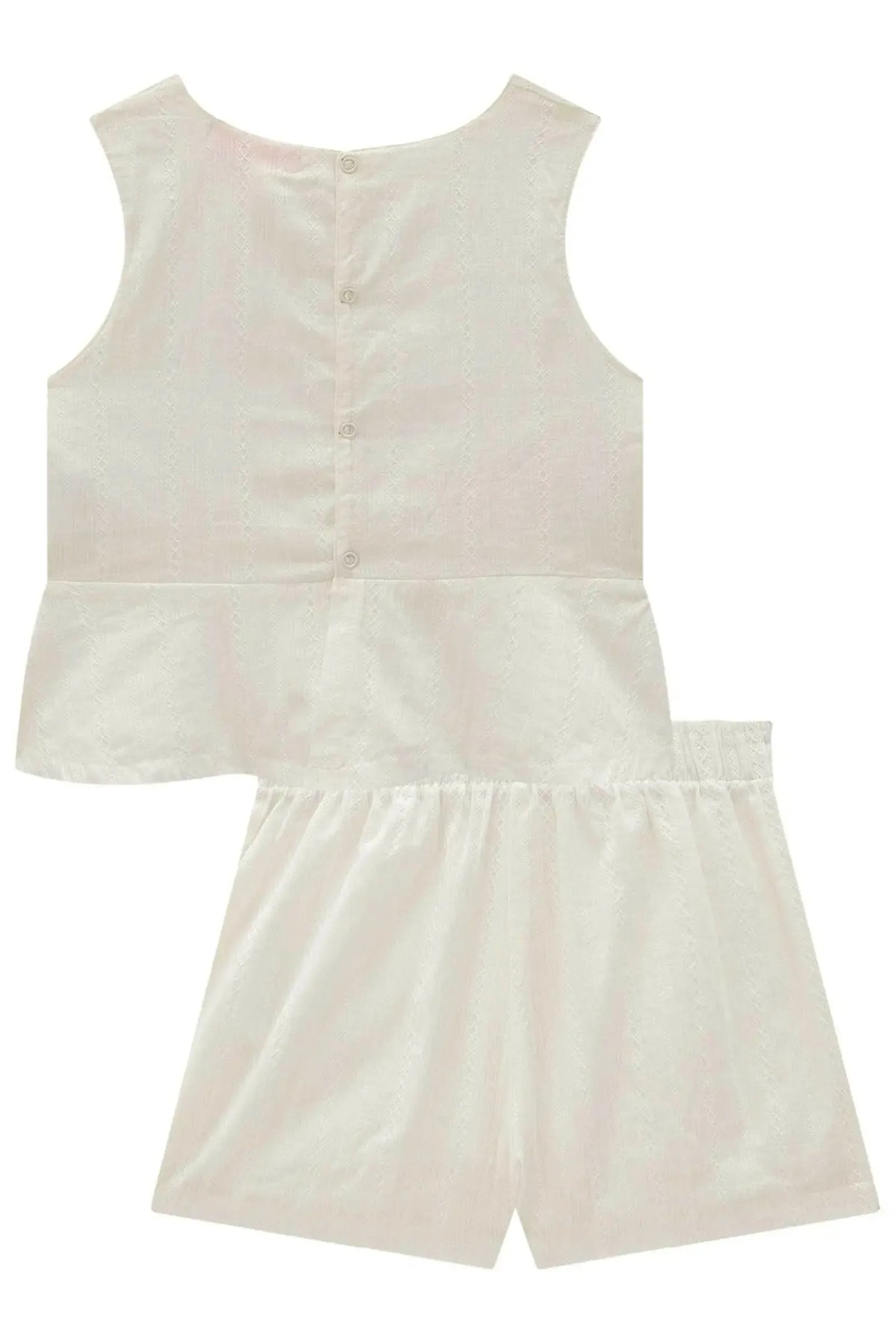 Conjunto de Bata e Shorts em Tricoline Textura Listrada 100% Algodão 99655 Kukiê Infantil Menina