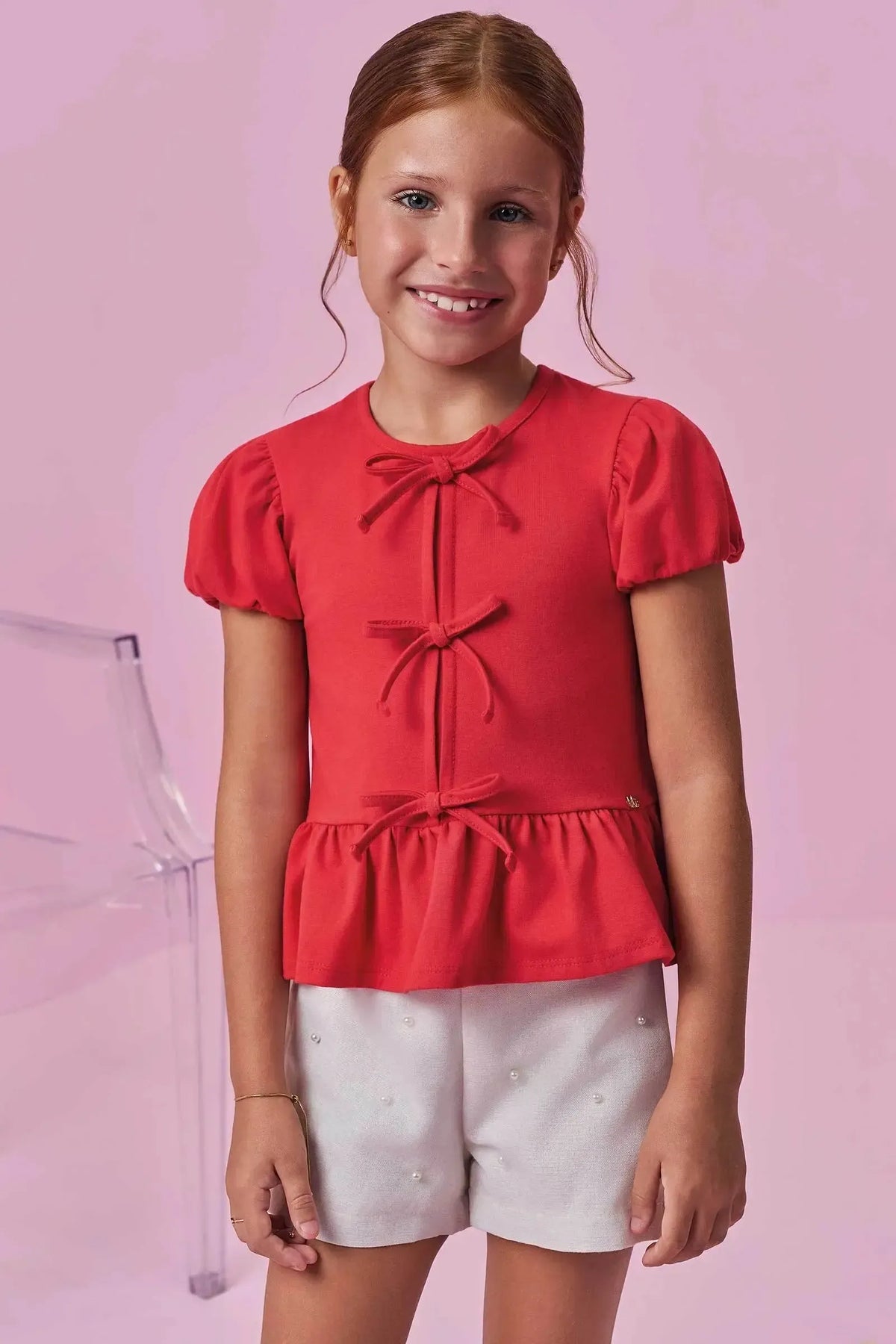 Conjunto de Bata em Cotton e Shorts em Linho Gold 99201 Kukiê Infantil Menina