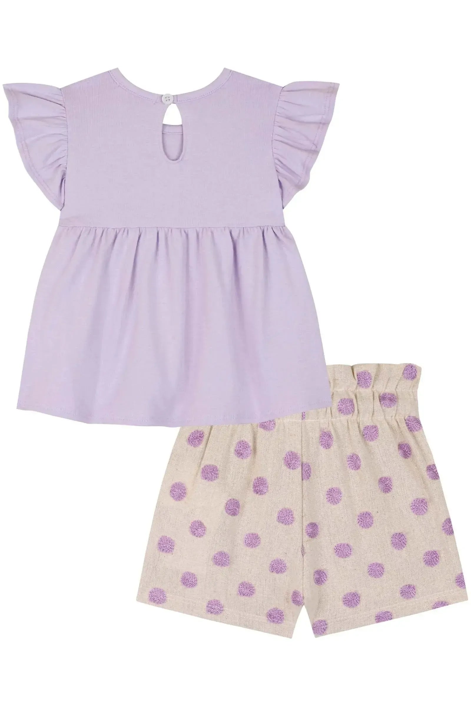 Conjunto de Bata em Cotton e Shorts em Linho Poá Bordado 85579 Kukiê Bebê Menina