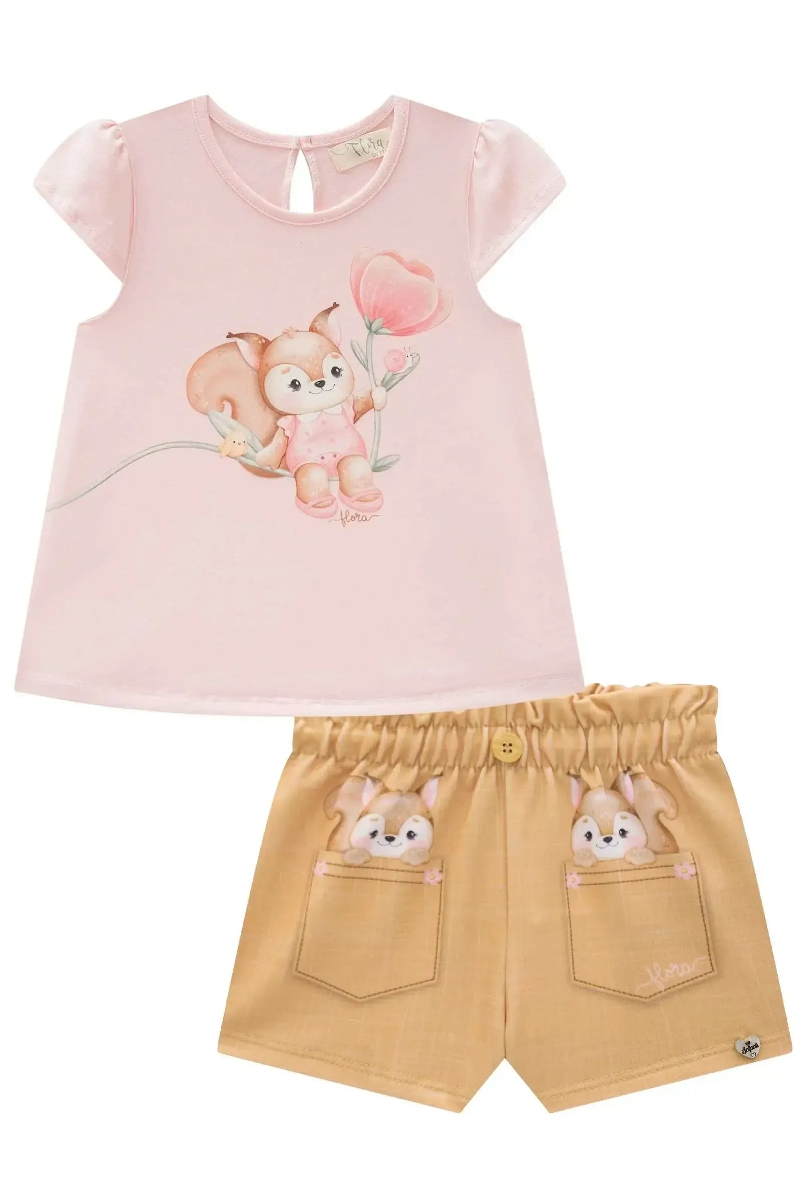 Conjunto de Bata em Cotton e Shorts em Molecotton 83215 Infanti Infantil Menina