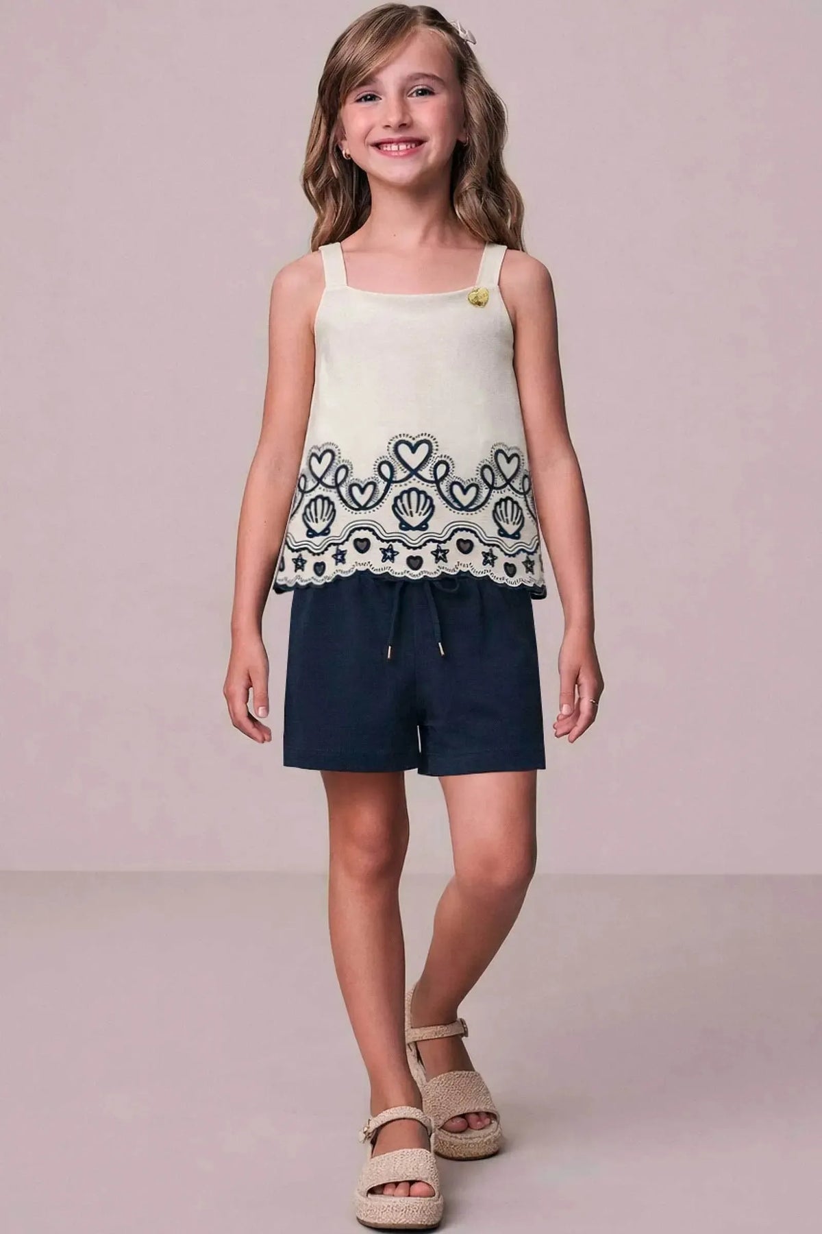 Conjunto de Bata em Cotton e Shorts em Sarja com Elastano 21736 Infanti Infantil Menina
