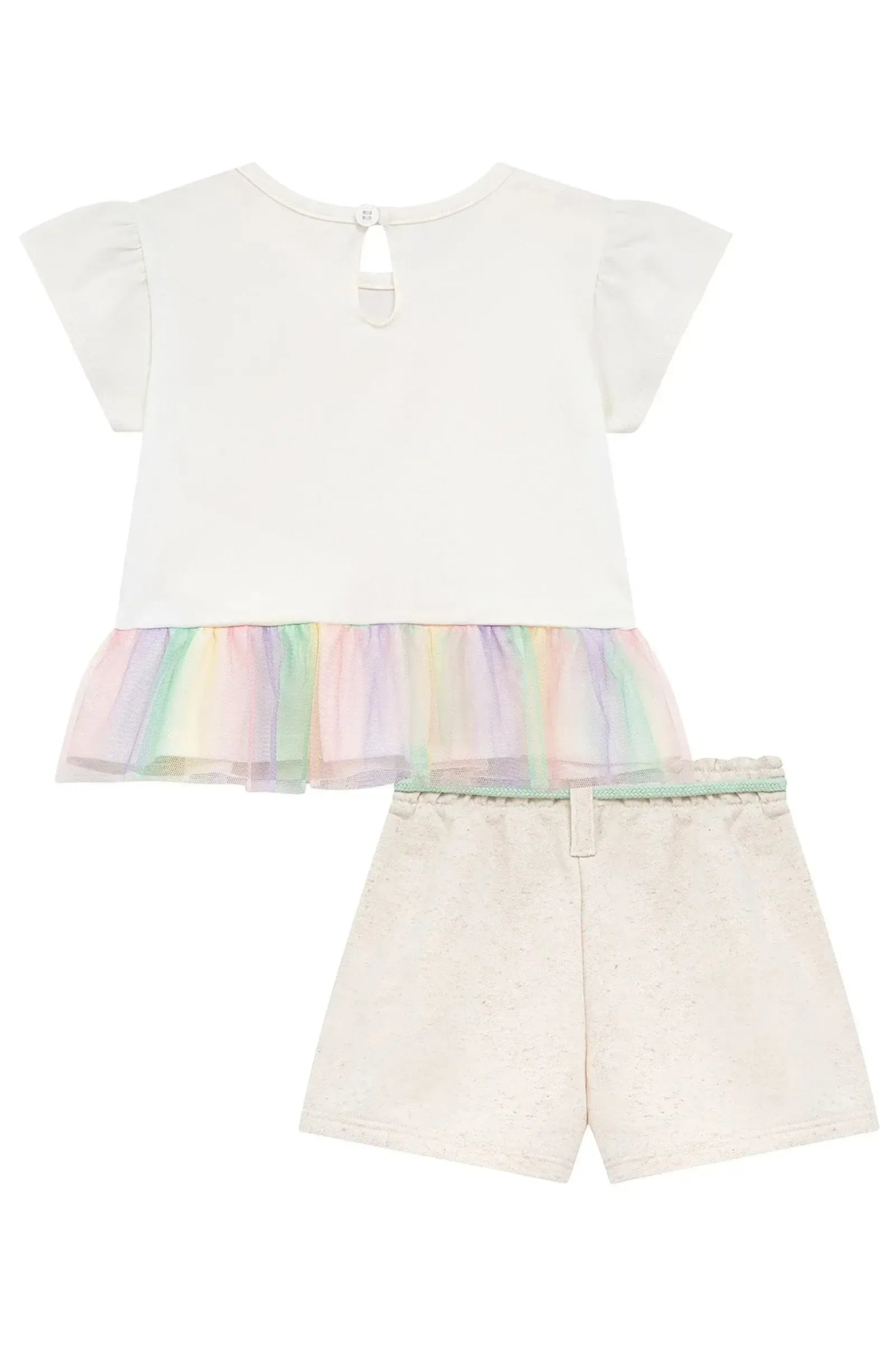 Conjunto de Bata em Cotton e Tule com Elastano e Shorts em Moletom Linho sem Pelúcia 95350 Kukiê Infantil Menina