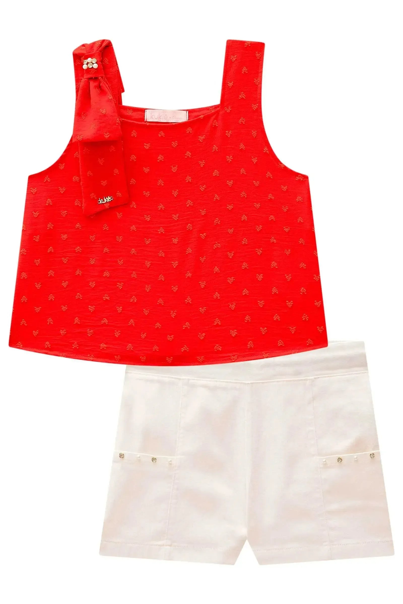 Conjunto de Bata em Crepe Textura e Shorts em Sarja com Elastano 98682 Kukiê Infantil Menina