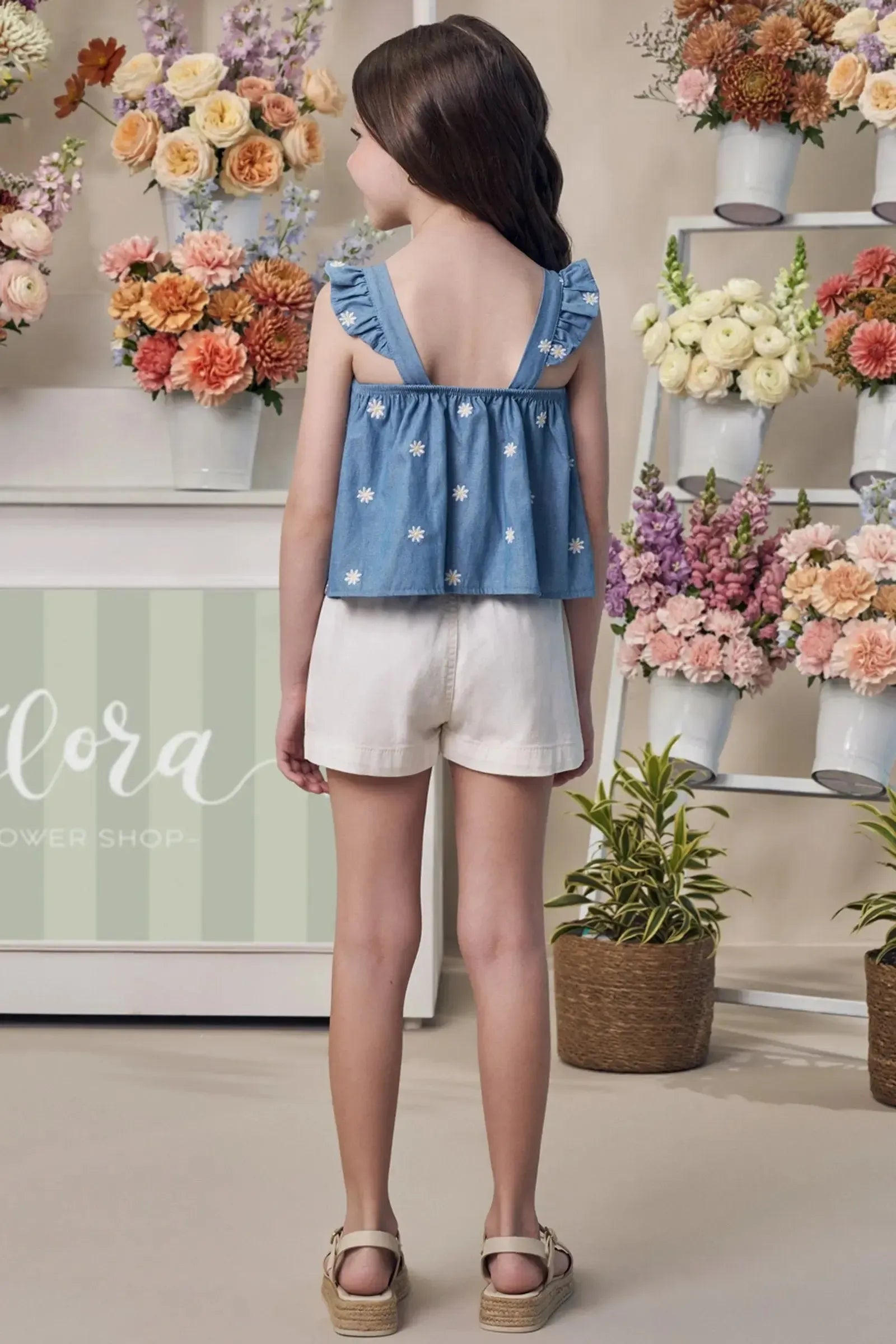 Conjunto de Bata em Denim Bordado e Shorts em Sarja com Elastano 98120 Infanti Infantil Menina