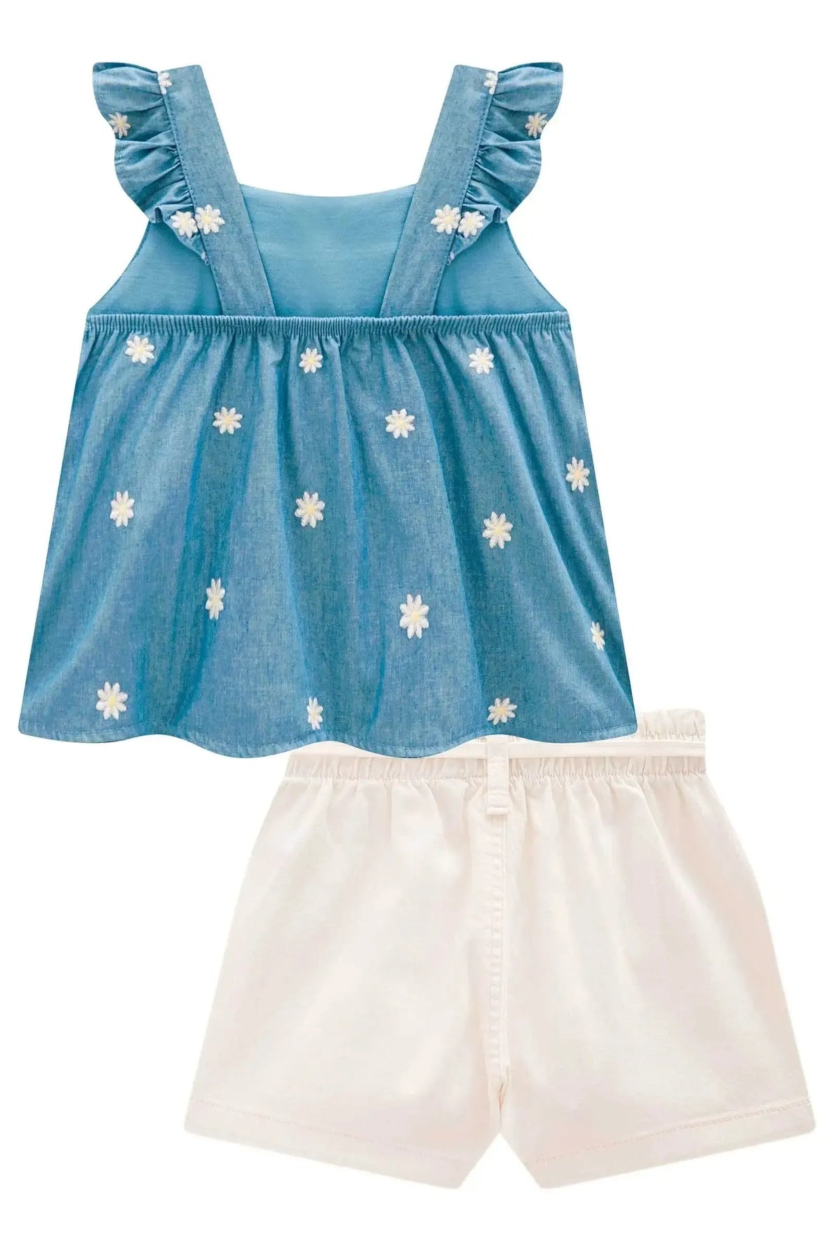 Conjunto de Bata em Denim Bordado e Shorts em Sarja com Elastano 98120 Infanti Infantil Menina
