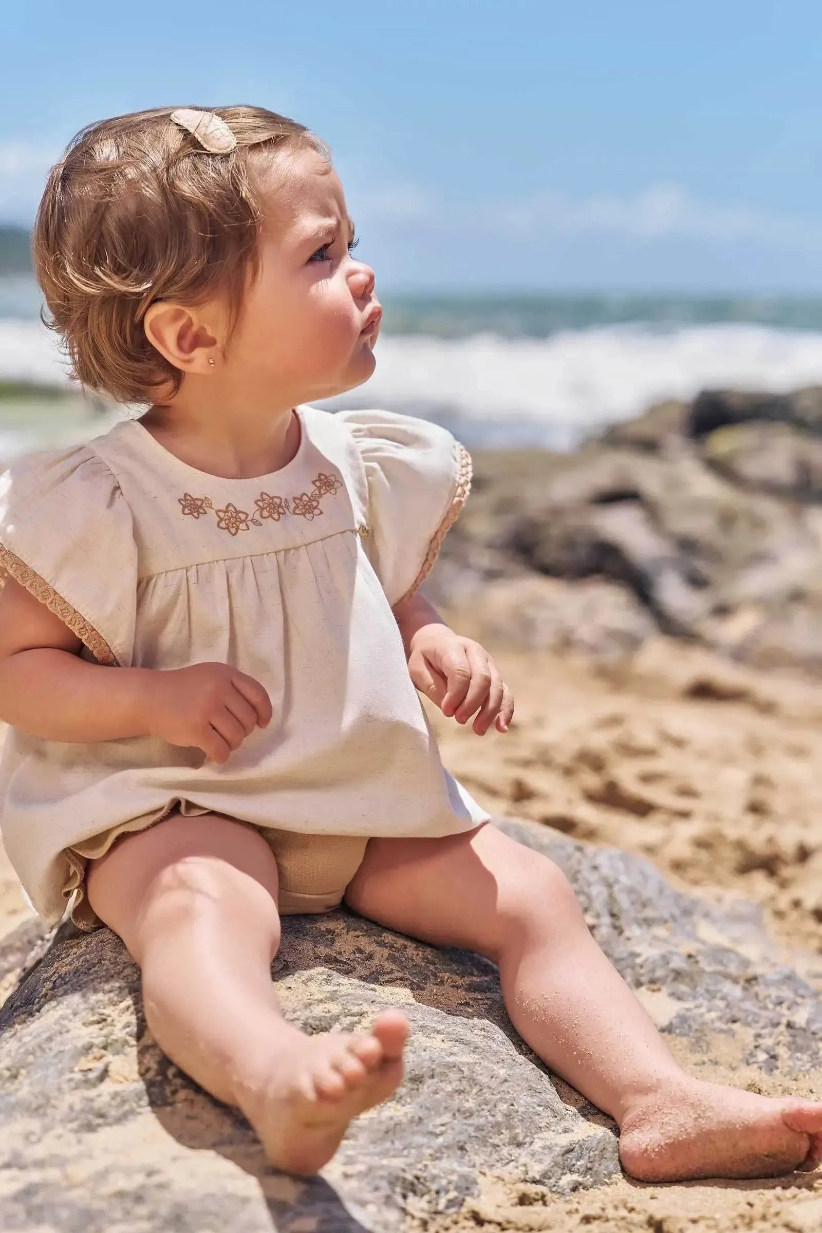 Conjunto de Bata em Linho Deluxe com Tapa Fralda em Linho com Elastano 97159 Infanti Bebê Menina