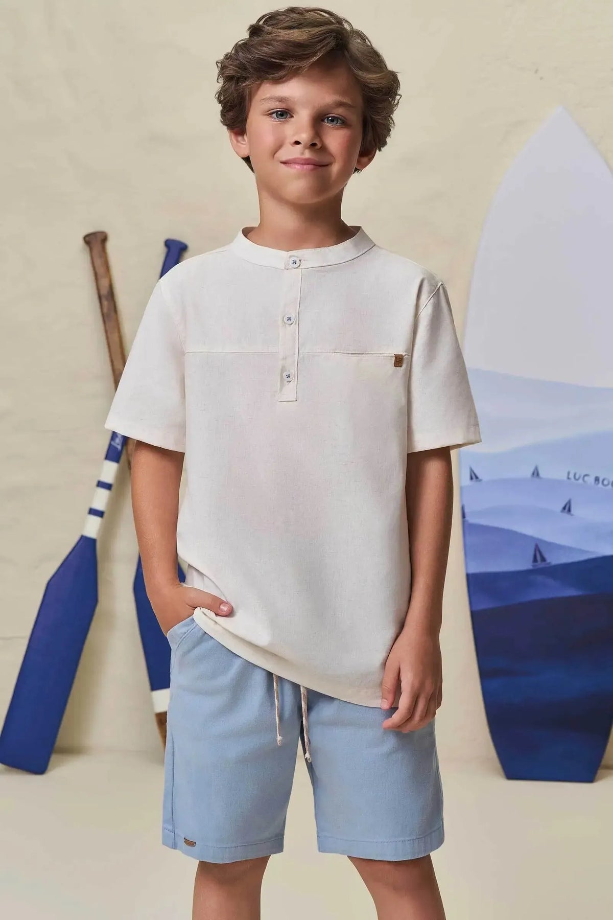 Conjunto de Bata em Linho Deluxe e Sarja Ônix com Elastano 99309 LucBoo Infantil Menino