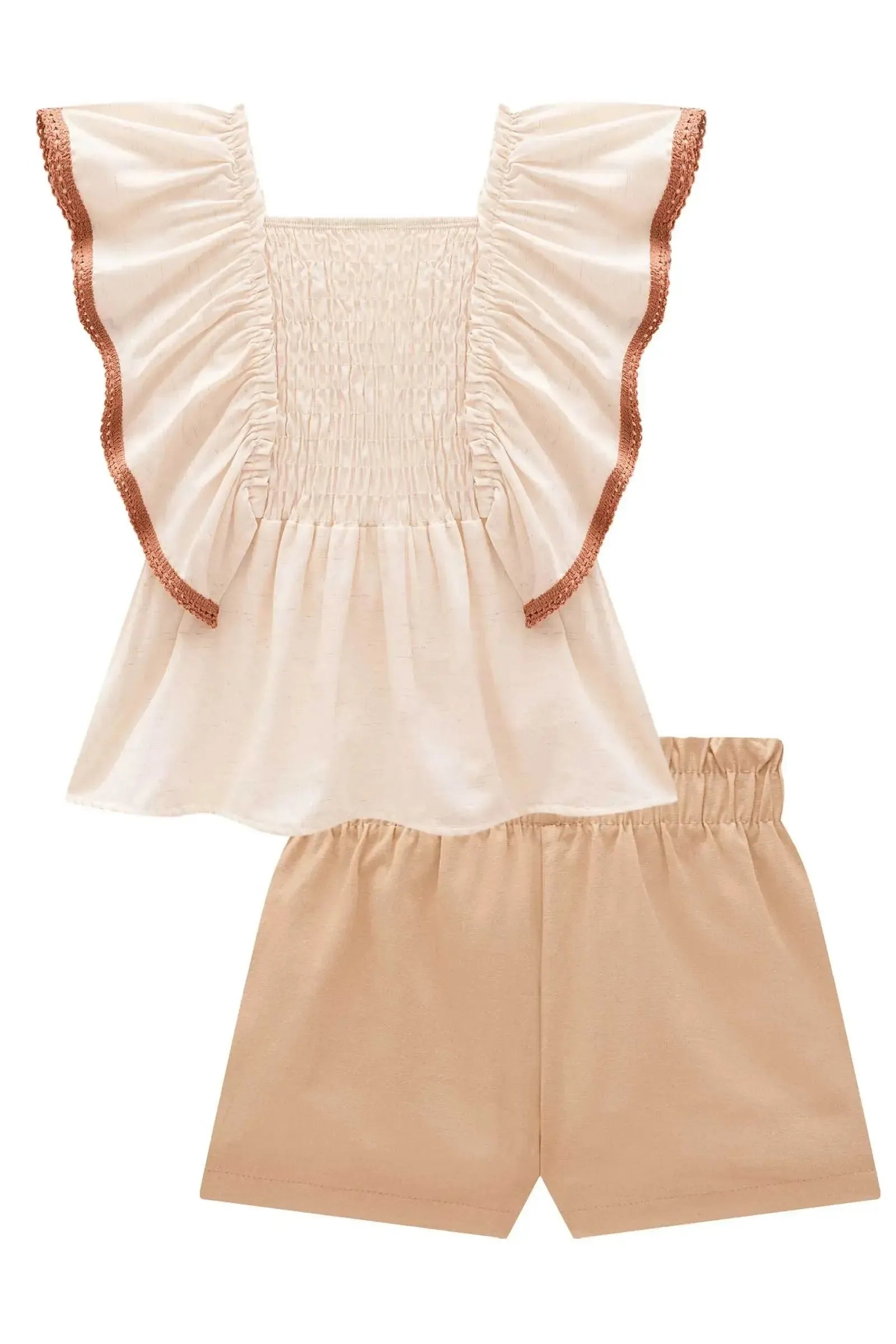 Conjunto de Bata em Linho Deluxe e Shorts em Linho Santorini com Elastano 98310 Kukiê Infantil Menina