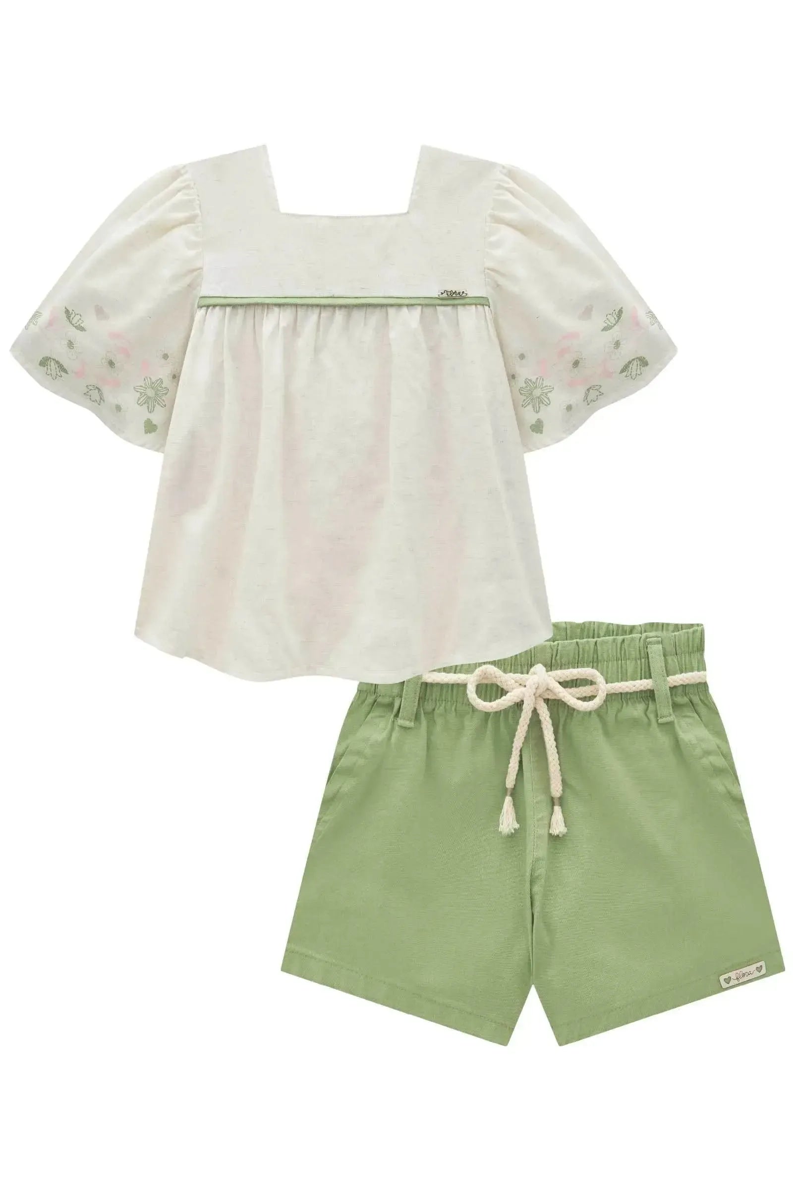 Conjunto de Bata em Linho Deluxe e Shorts em Sarja com Elastano 93559 Infanti Infantil Menina