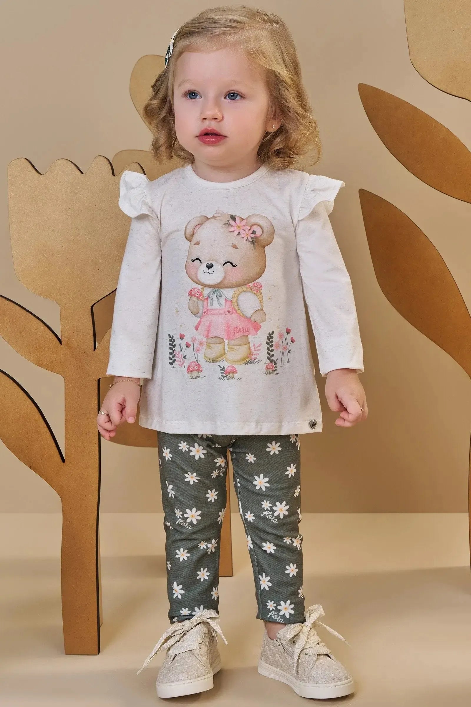 Conjunto de Bata em Malha Comfy Linho com Calça Legging em Molecotton 89650 Infanti Bebê Menina