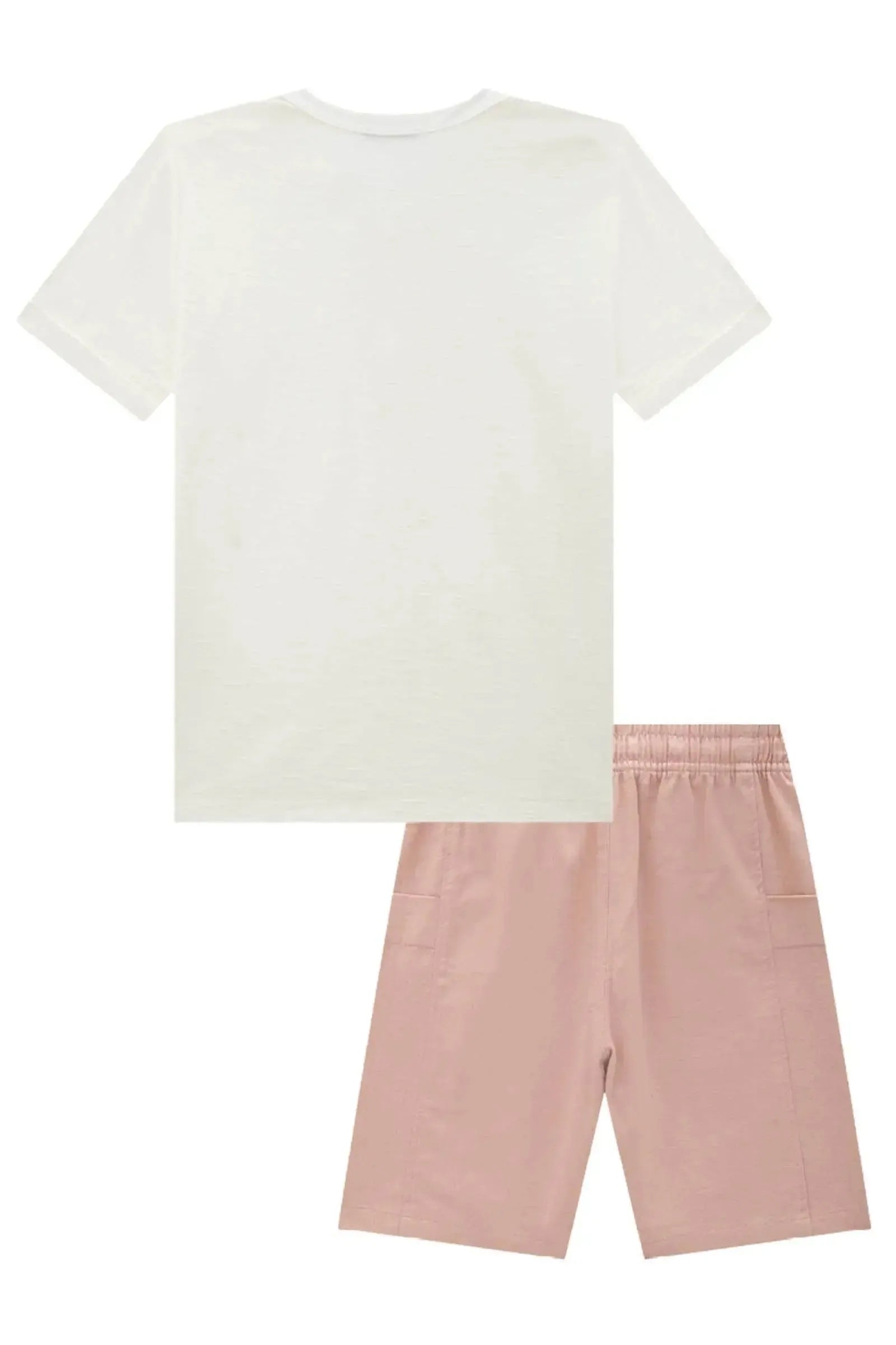 Conjunto de Bata em Malha Flamê e Bermuda em Linho Santorine com Elastano 86607 LucBoo Infantil Menino