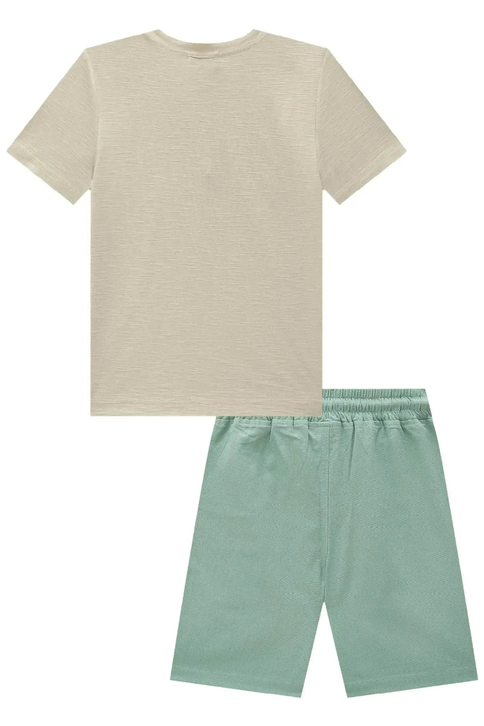 Conjunto de Bata em Malha Flamê e Bermuda em Linho Santorine com Elastano 92404 LucBoo Infantil Menino
