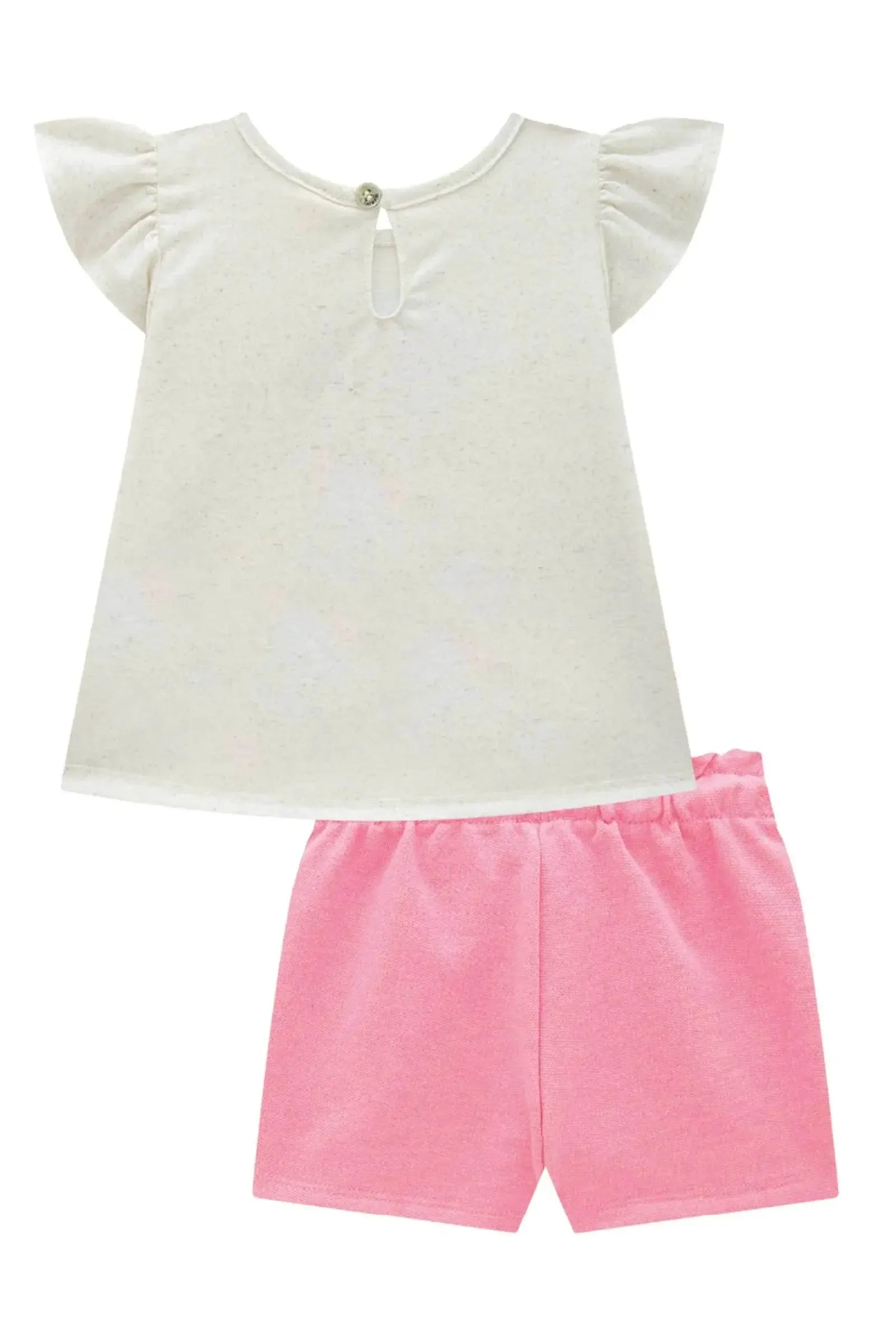 Conjunto de Bata em Malha Fresh com Shorts em Moletom sem Pelúcia 87156 Infanti Bebê Menina