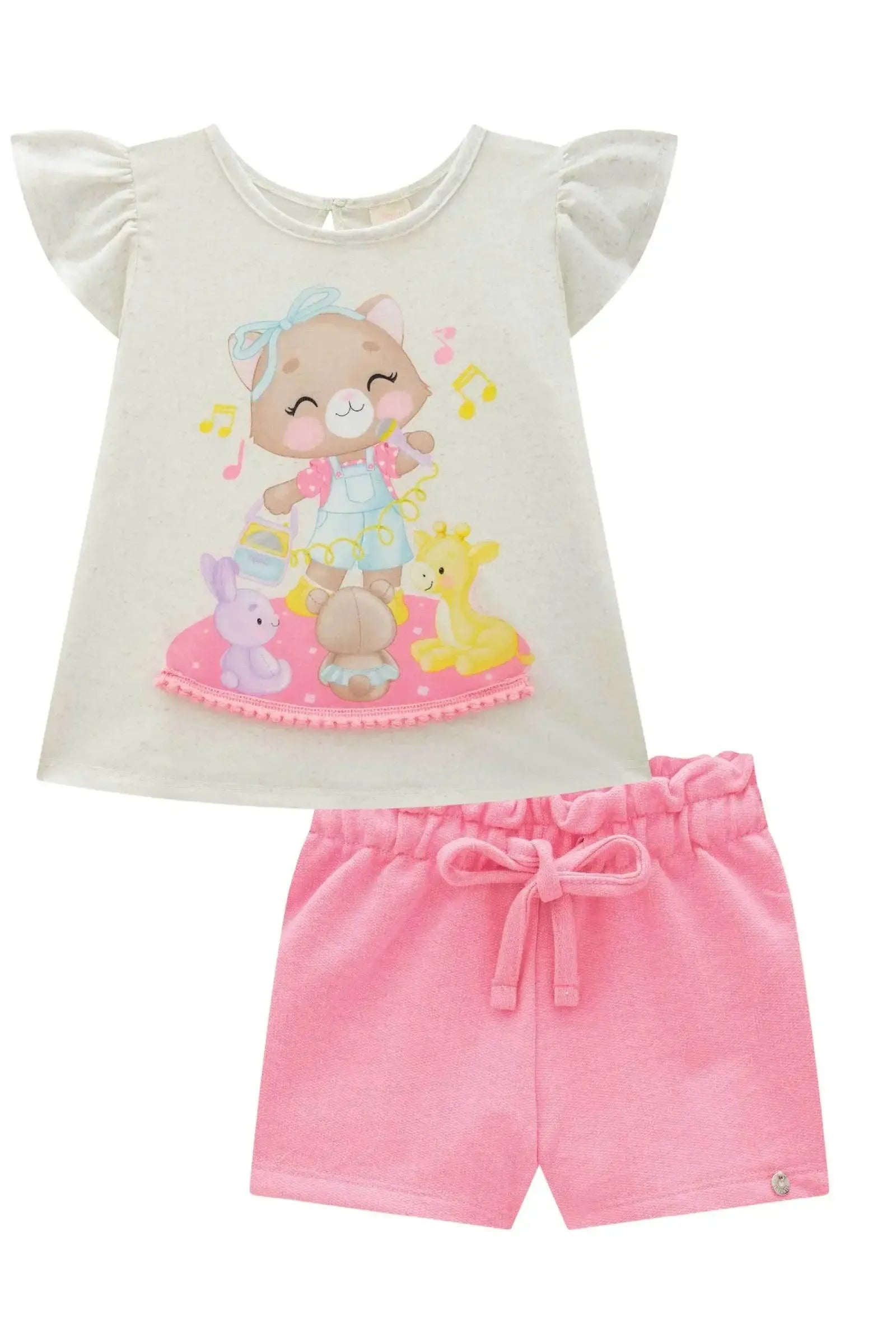 Conjunto de Bata em Malha Fresh com Shorts em Moletom sem Pelúcia 87156 Infanti Bebê Menina