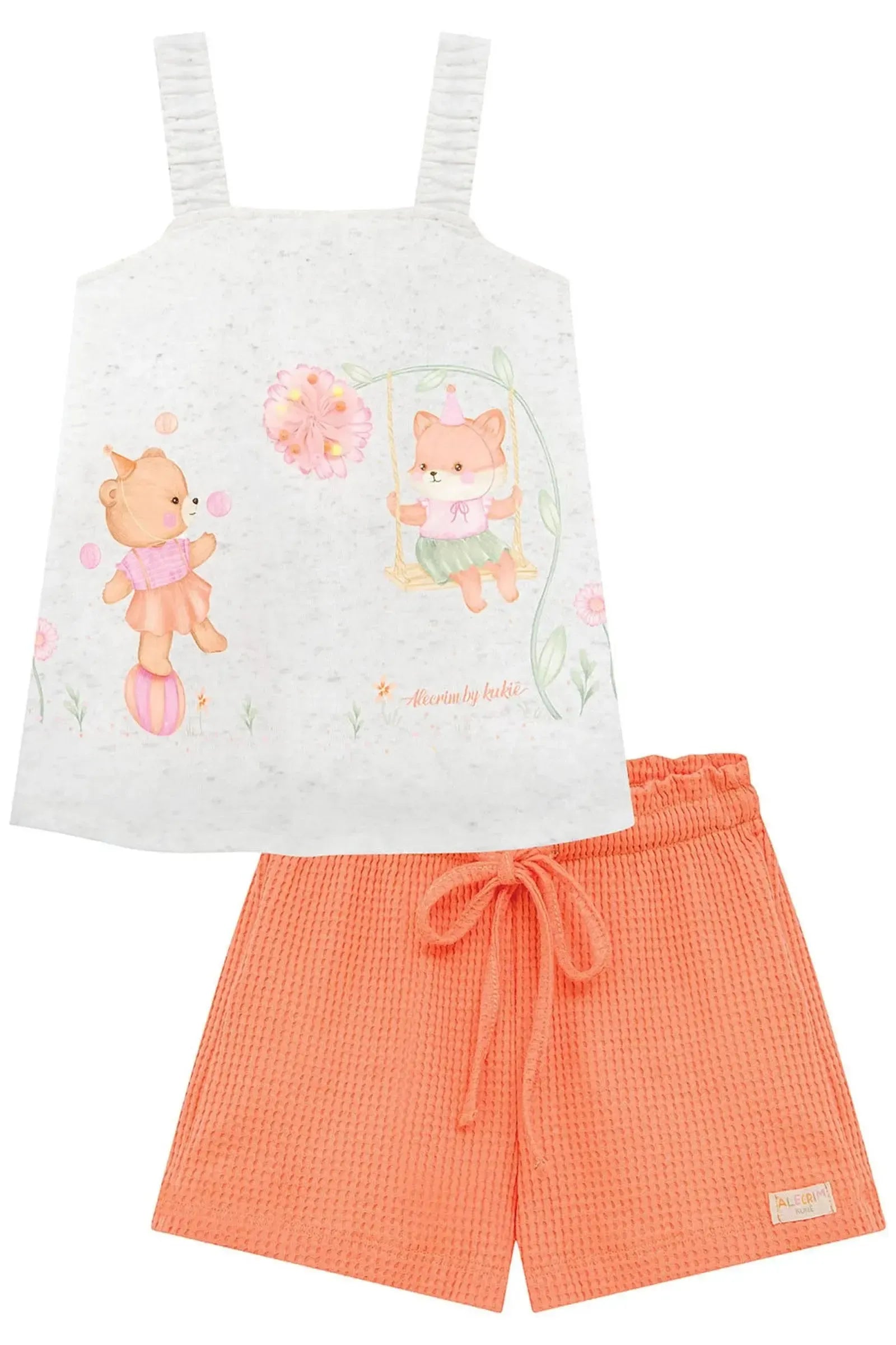 Conjunto de Bata em Malha Fresh e Shorts em Malha Big Waffle 96033 Kukiê Infantil Menina