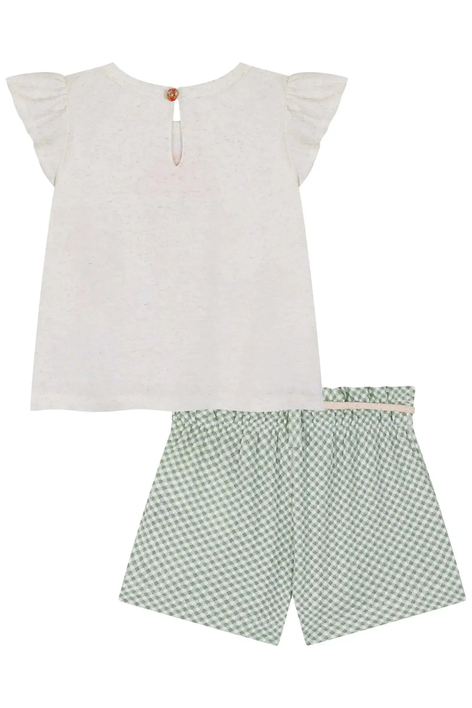 Conjunto de Bata em Malha Fresh e Shorts em Malha Vichy Textura 85510 Kukiê Bebê Menina