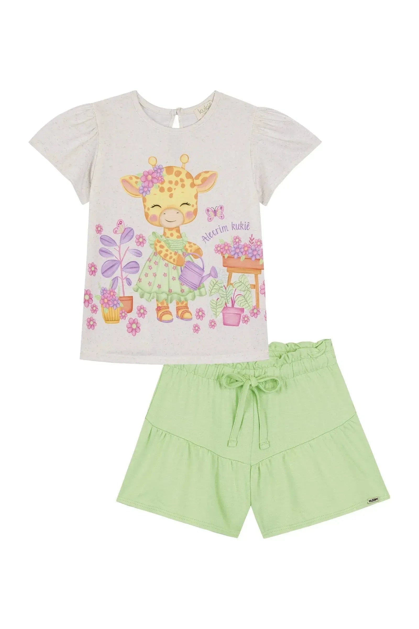 Conjunto de Bata em Malha Fresh e Shorts em Molevisco 86745 Kukiê Bebê Menina