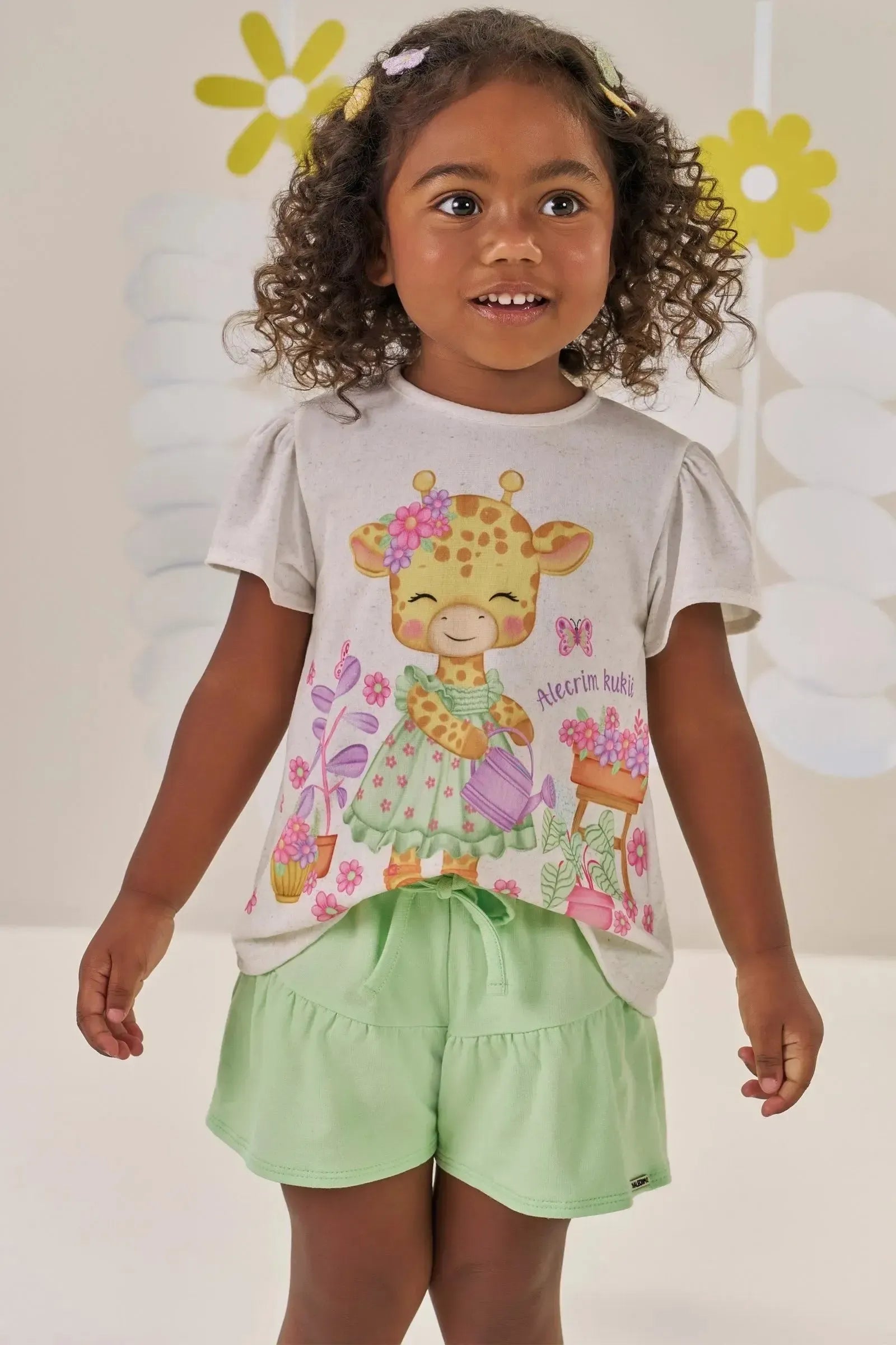 Conjunto de Bata em Malha Fresh e Shorts em Molevisco 86745 Kukiê Bebê Menina