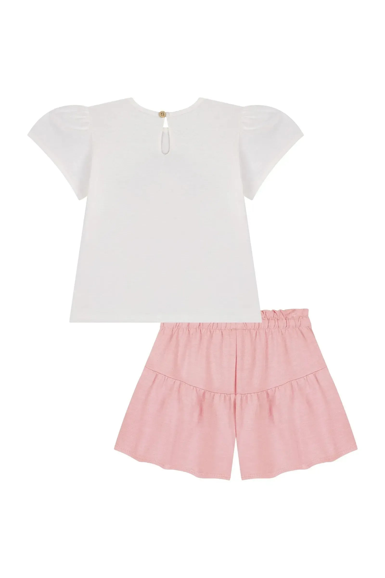Conjunto de Bata em Malha Fresh e Shorts em Molevisco 88975 Kukiê Bebê Menina