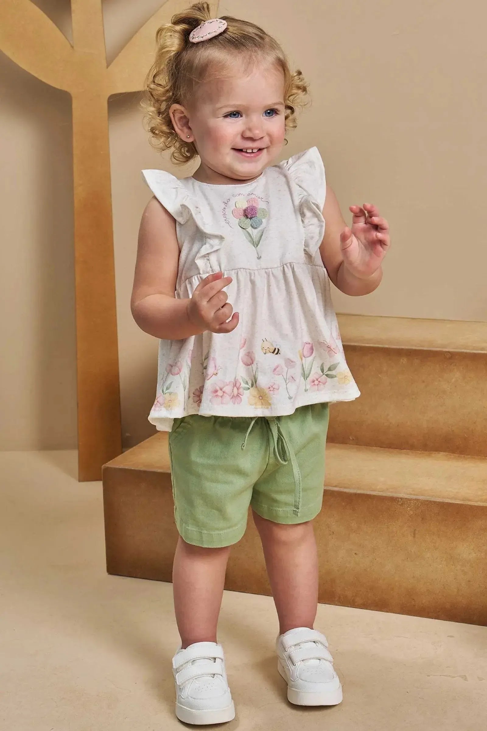 Conjunto de Bata em Malha Fresh e Shorts em Sarja com Elastano 93418 Infanti Infantil Menina