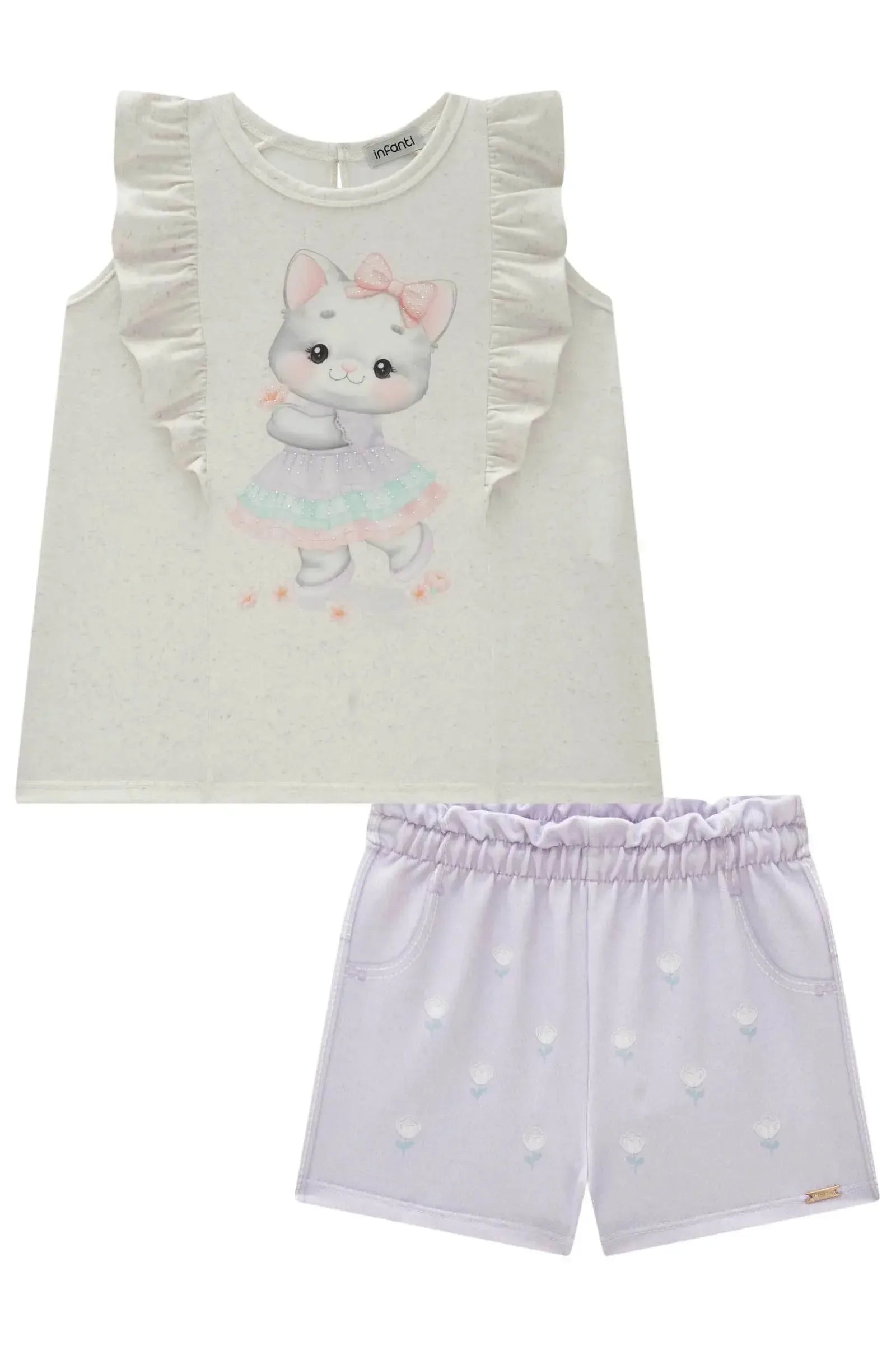 Conjunto de Bata em Malha Power com Shorts em Molecotton 84386 Infanti Infantil Menina