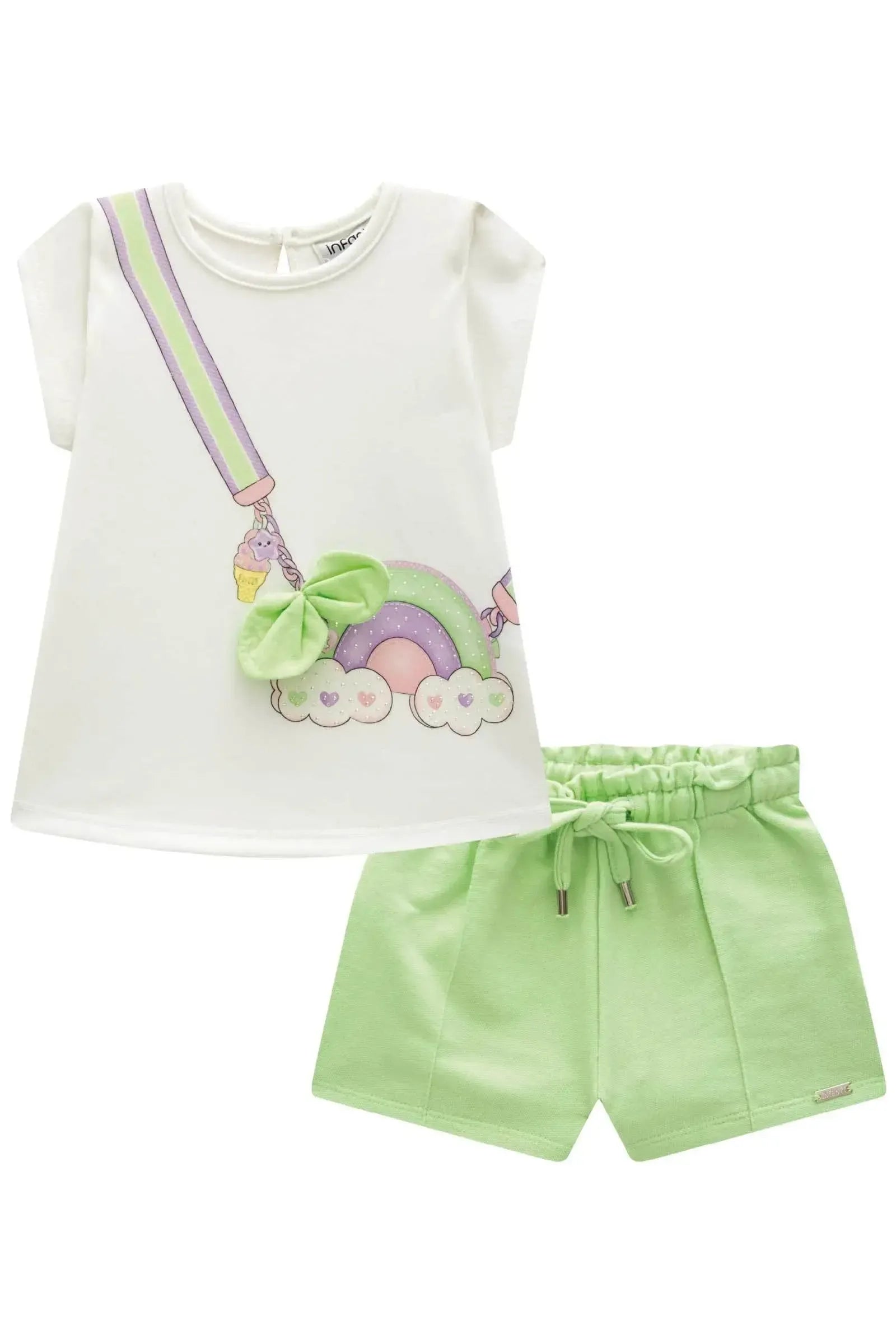 Conjunto de Bata em Malha Power e Shorts em Moletom sem Pelúcia 83652 Infanti Bebê Menina