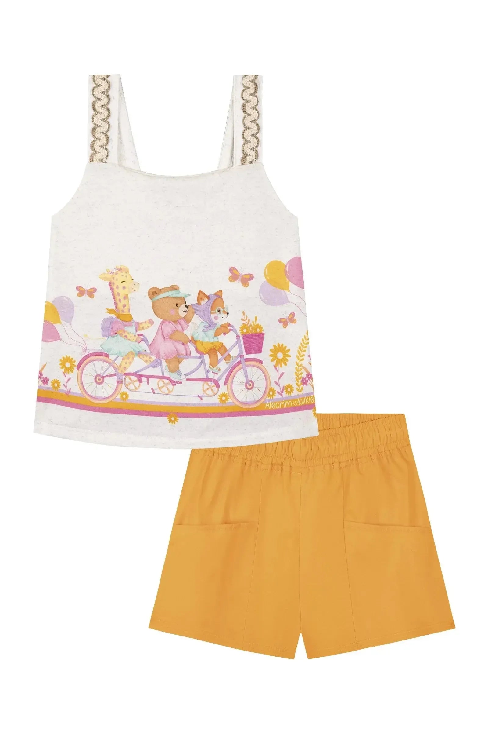 Conjunto de Bata em Malha Power e Shorts em Tricoline com Elastano 88041 Kukiê Infantil Menina