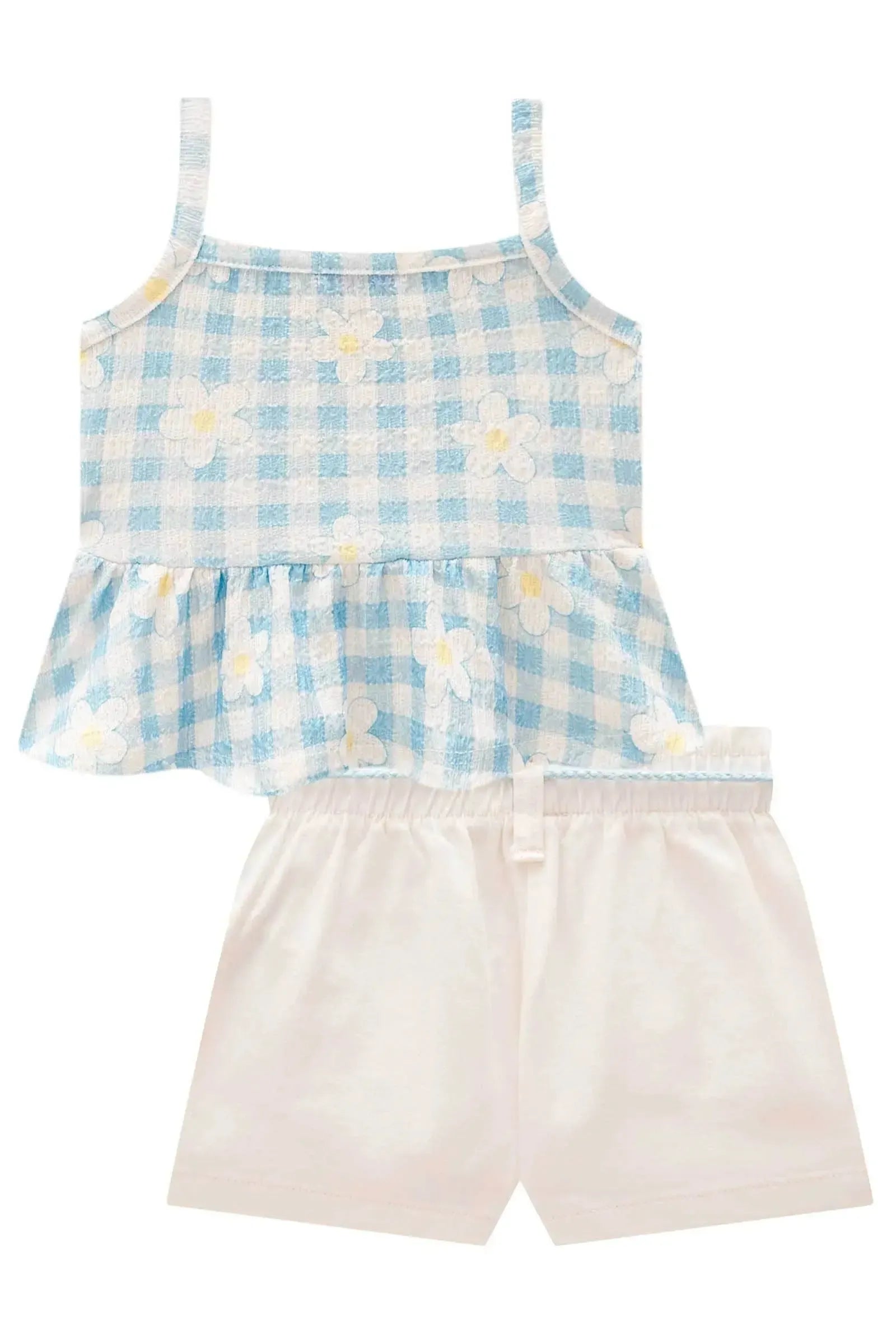 Conjunto de Bata em Malha Textura e Shorts em Sarja com Elastano 98299 Kukiê Infantil Menina