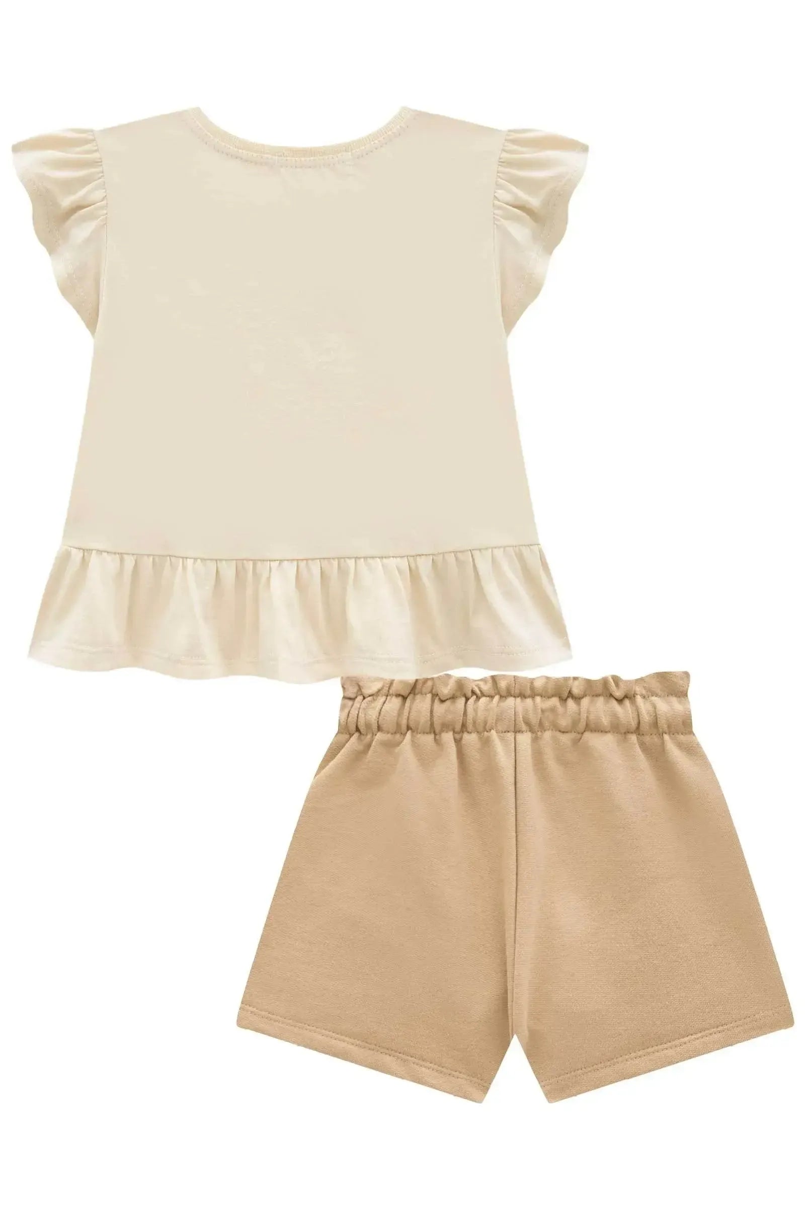 Conjunto de Bata em Meia Malha com Shorts em Moletom sem Pelúcia 94665 Infanti Infantil Menina