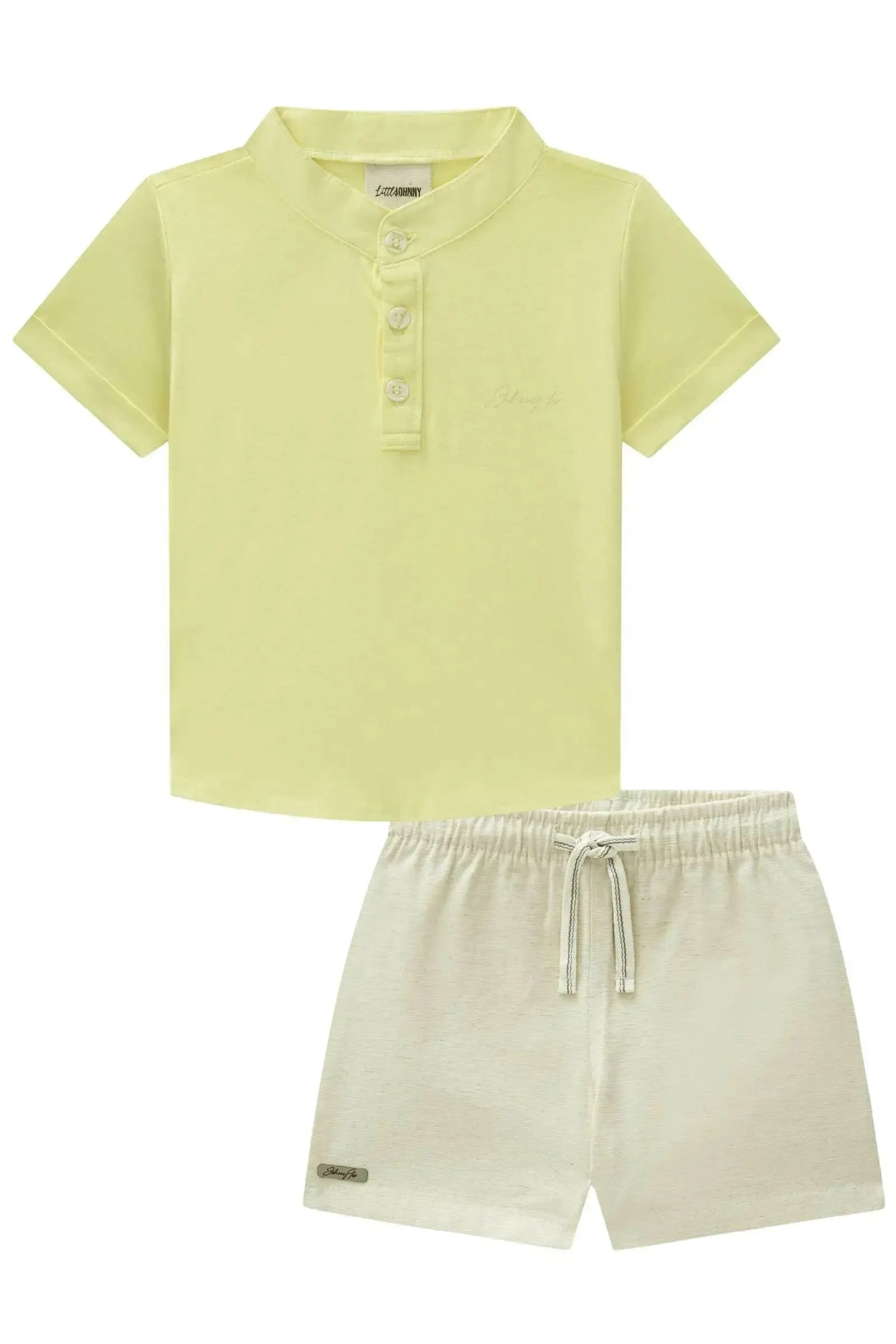 Conjunto de Bata em Meia Malha e Bermuda em Linho Santorine com Elastano 86342 Johnny Fox Bebê Menino
