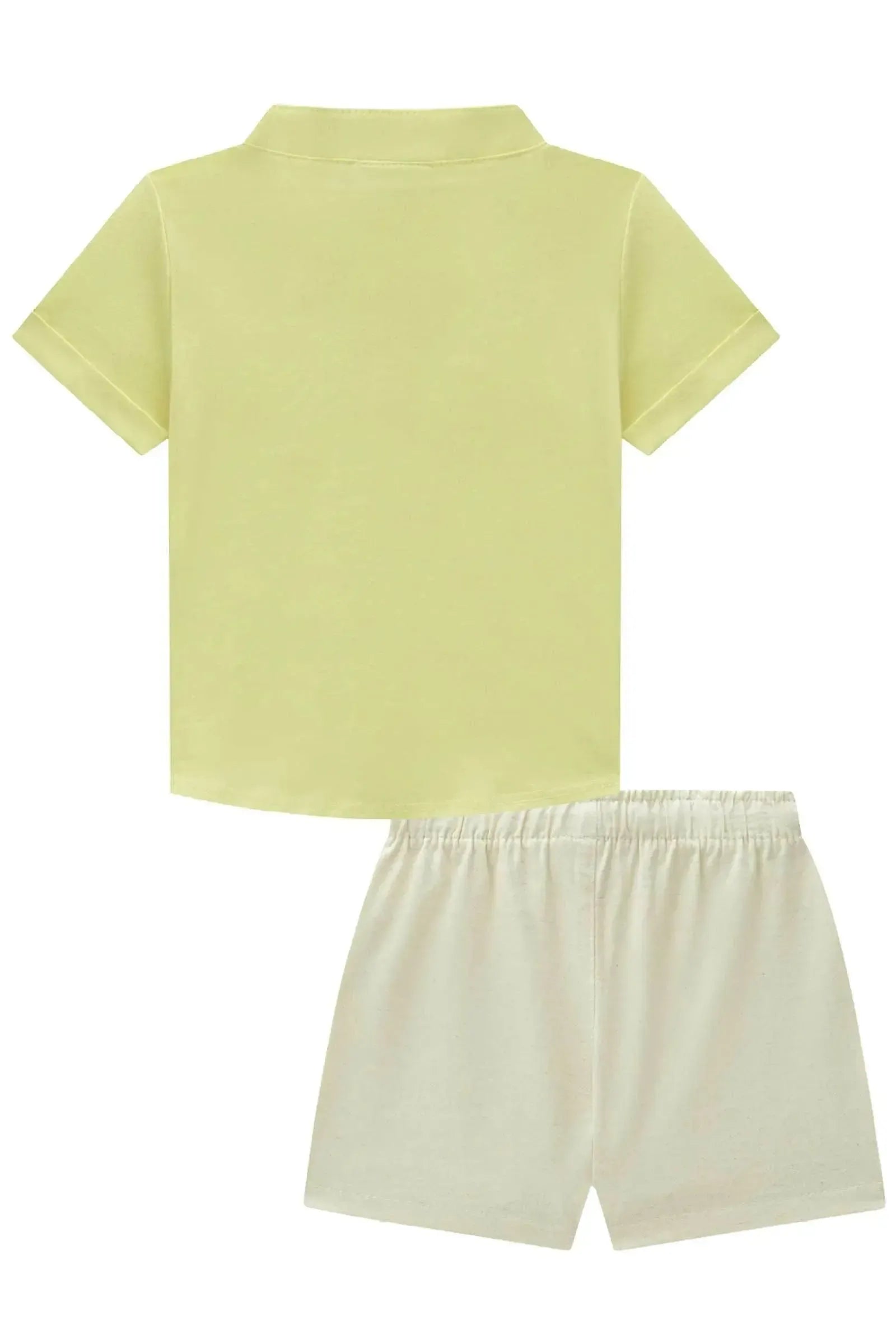 Conjunto de Bata em Meia Malha e Bermuda em Linho Santorine com Elastano 86342 Johnny Fox Bebê Menino