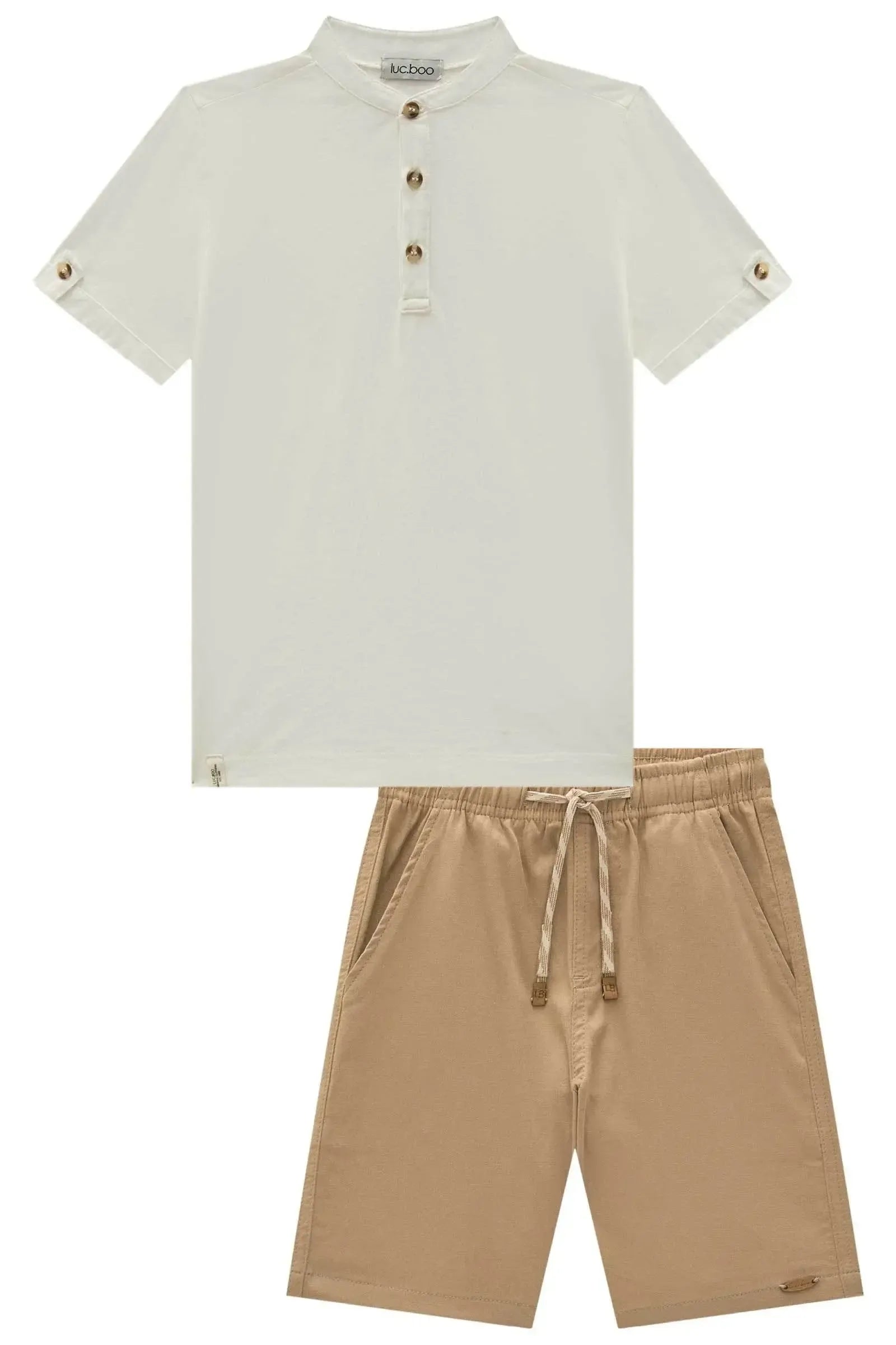 Conjunto de Bata em Meia Malha e Bermuda em Sarja Girassol com Elastano 96609 LucBoo Infantil Menino
