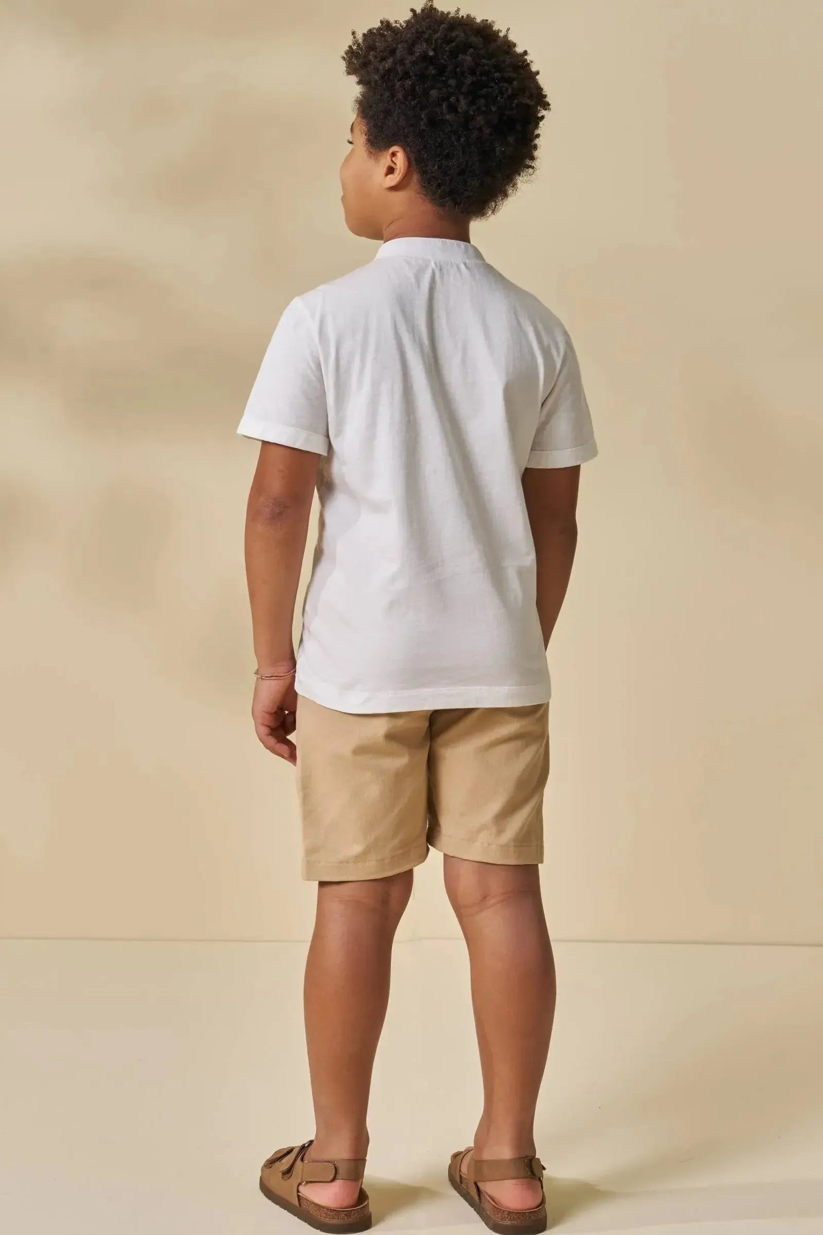Conjunto de Bata em Meia Malha e Bermuda em Sarja Girassol com Elastano 96609 LucBoo Infantil Menino