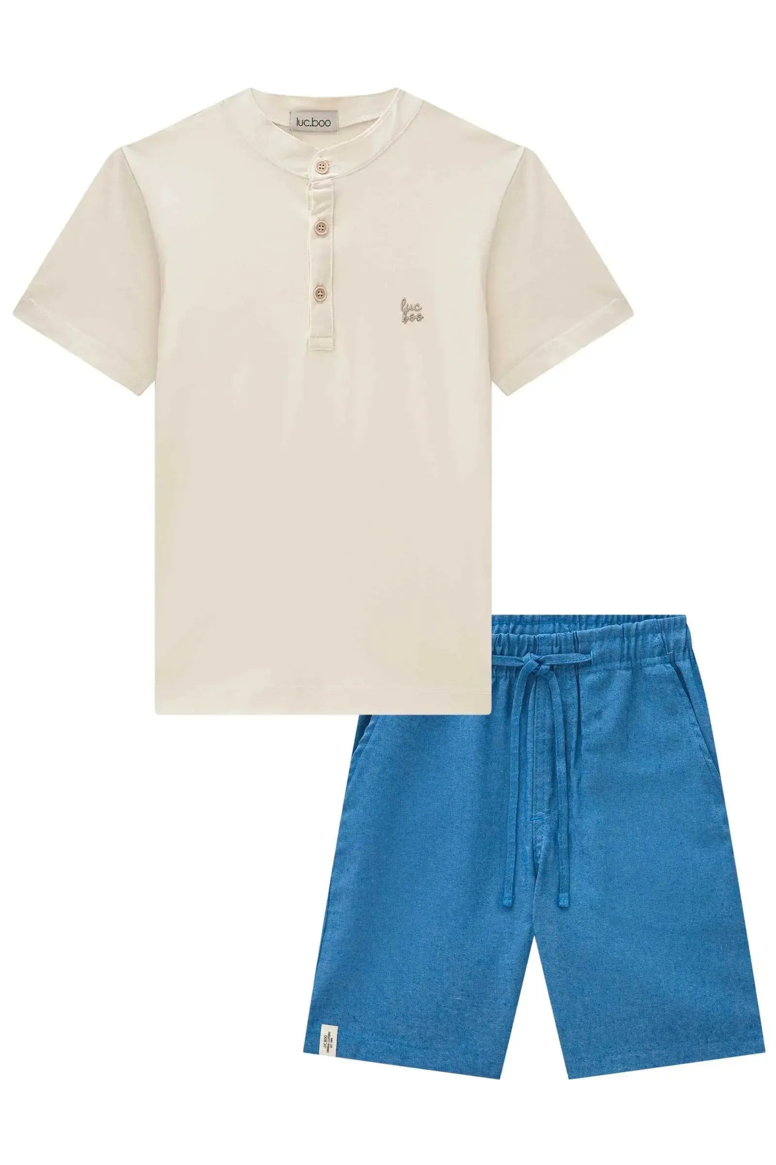 Conjunto de Bata em Meia Malha e Bermuda em Tecido Dubai com Elastano 84795 LucBoo Infantil Menino