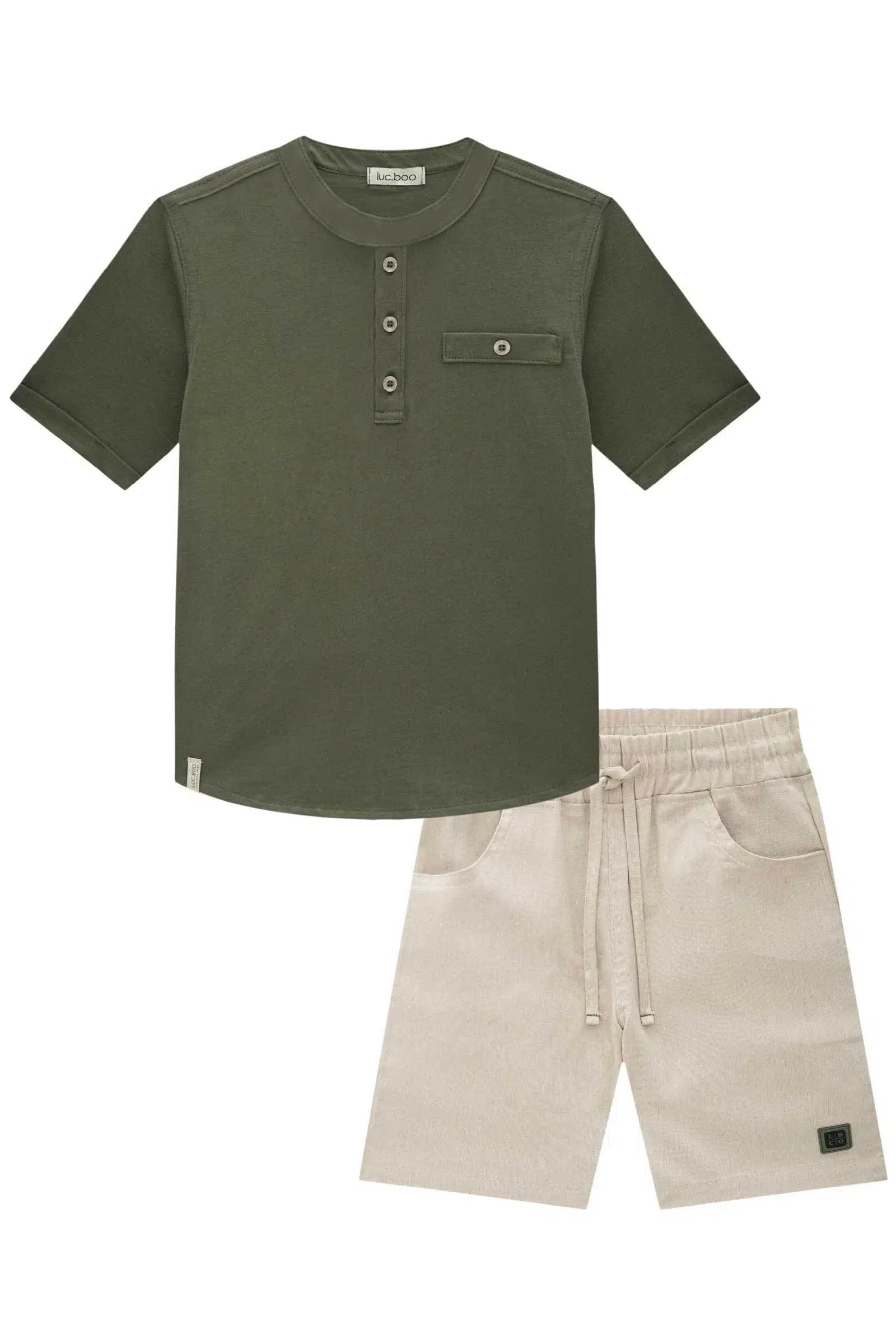 Conjunto Infantil Menino de Bata em Meia Malha e Bermuda em Tecido Eco com Elastano 81744 LucBoo