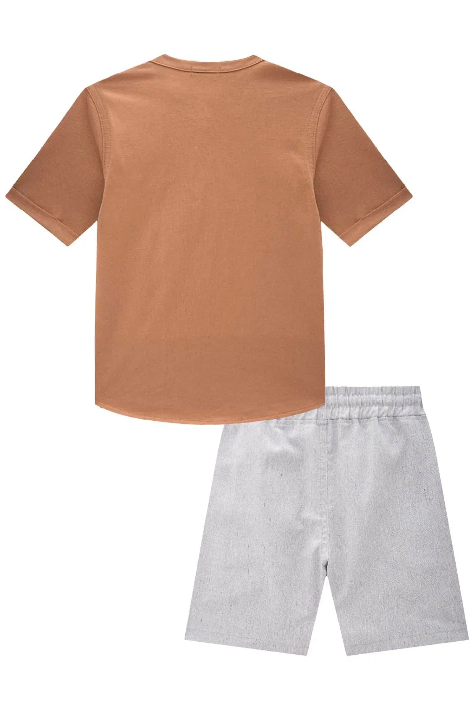 Conjunto Infantil Menino de Bata em Meia Malha e Bermuda em Tecido Eco com Elastano 81744 LucBoo