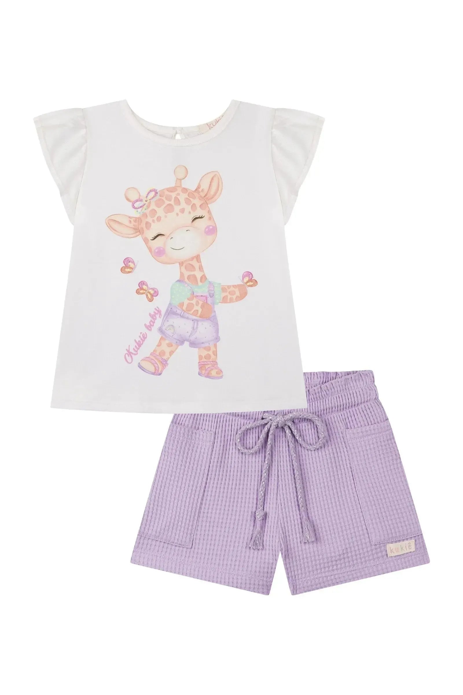 Conjunto de Bata em Meia Malha e Malha Big Waffle 88739 Kukiê Bebê Menina