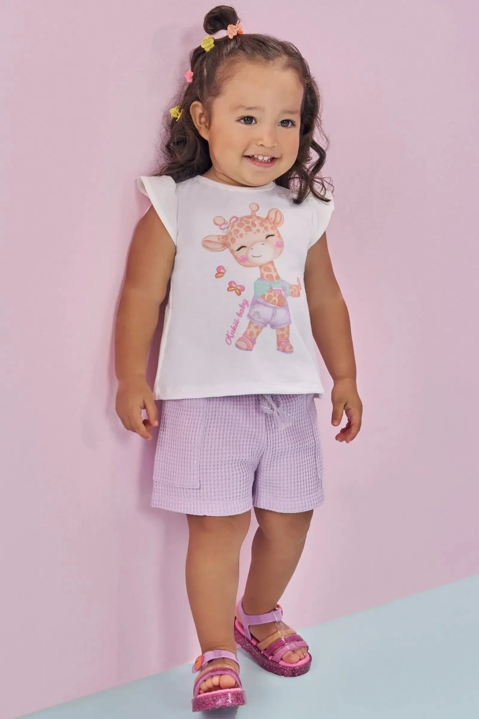 Conjunto de Bata em Meia Malha e Malha Big Waffle 88739 Kukiê Bebê Menina