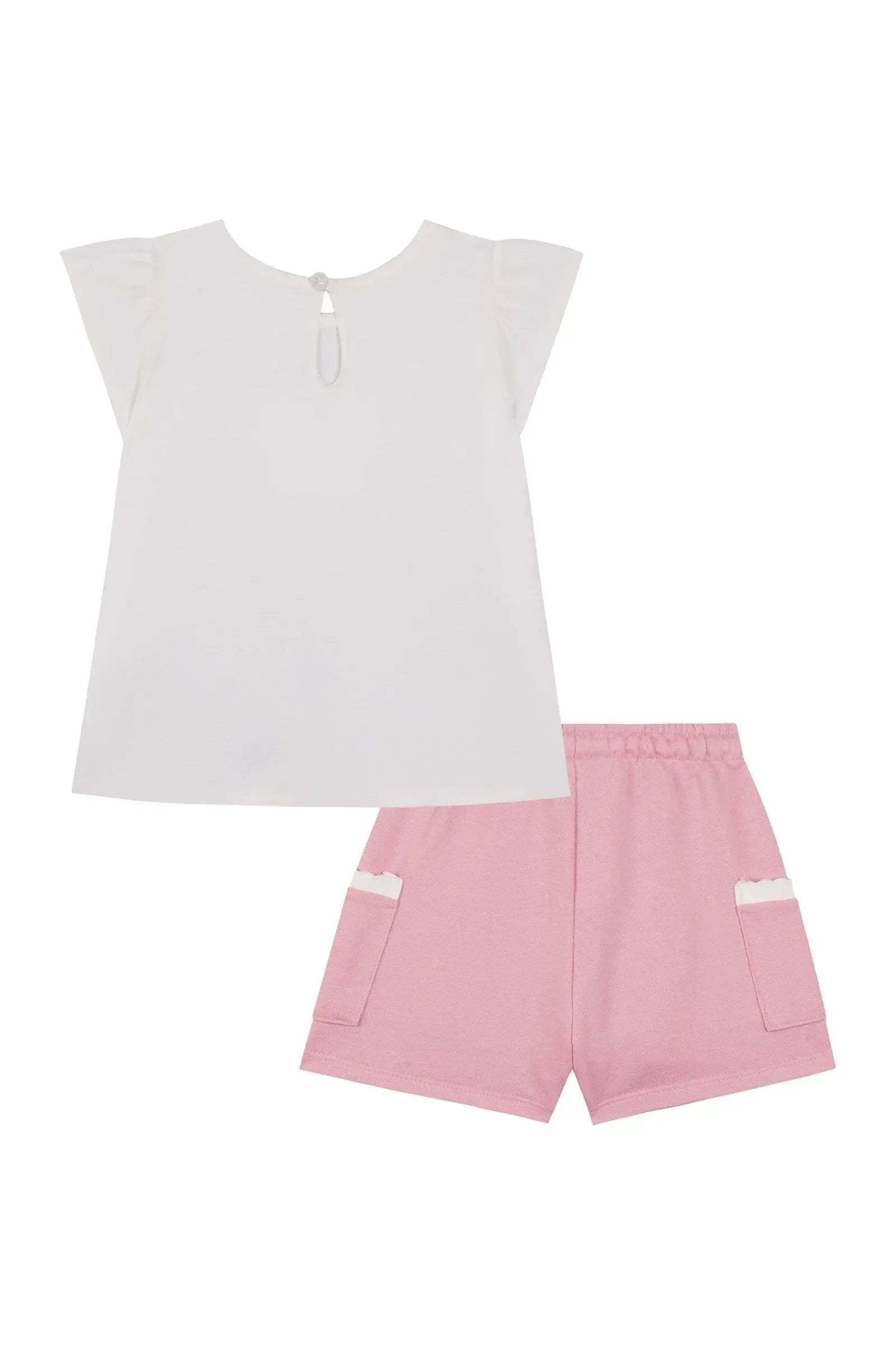 Conjunto de Bata em Meia Malha e Shorts em Moletom sem Pelúcia 87861 Kukiê Bebê Menina