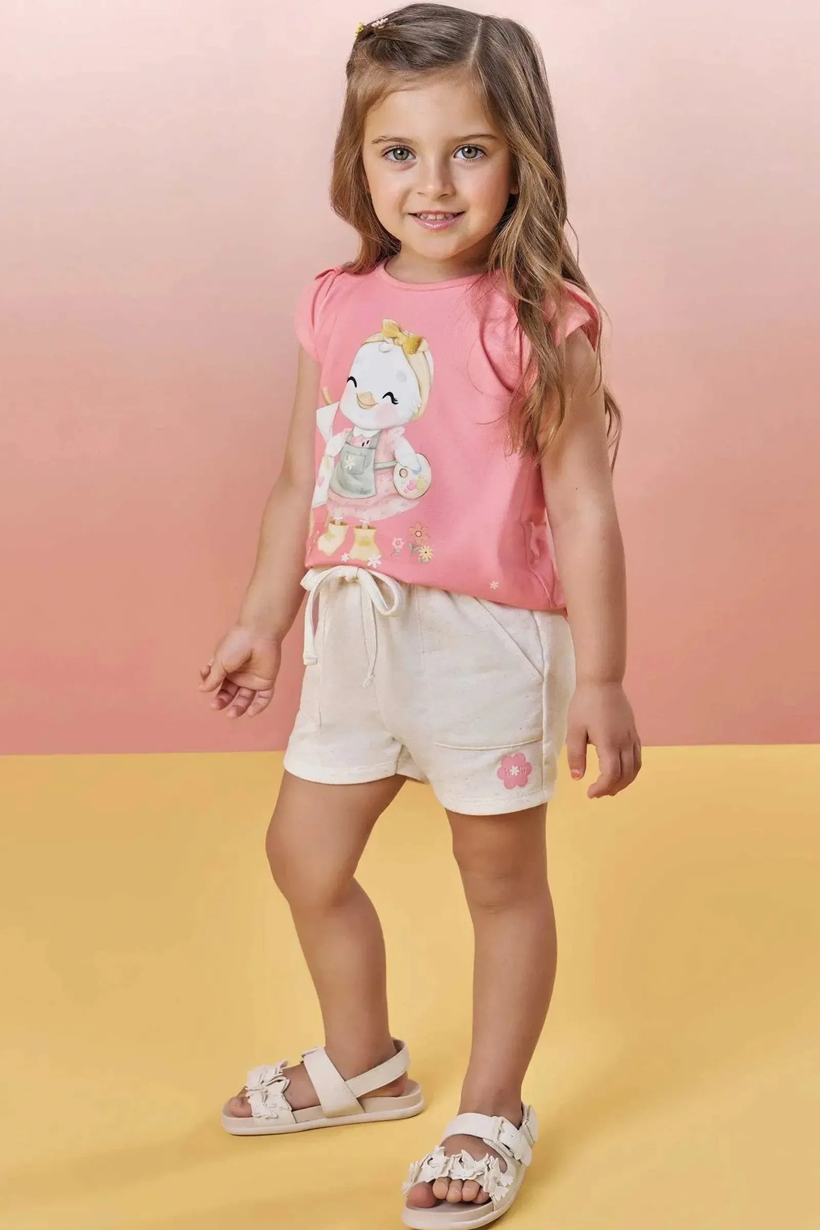 Conjunto de Bata em Meia Malha e Shorts em Molevisco 83166 Infanti Infantil Menina