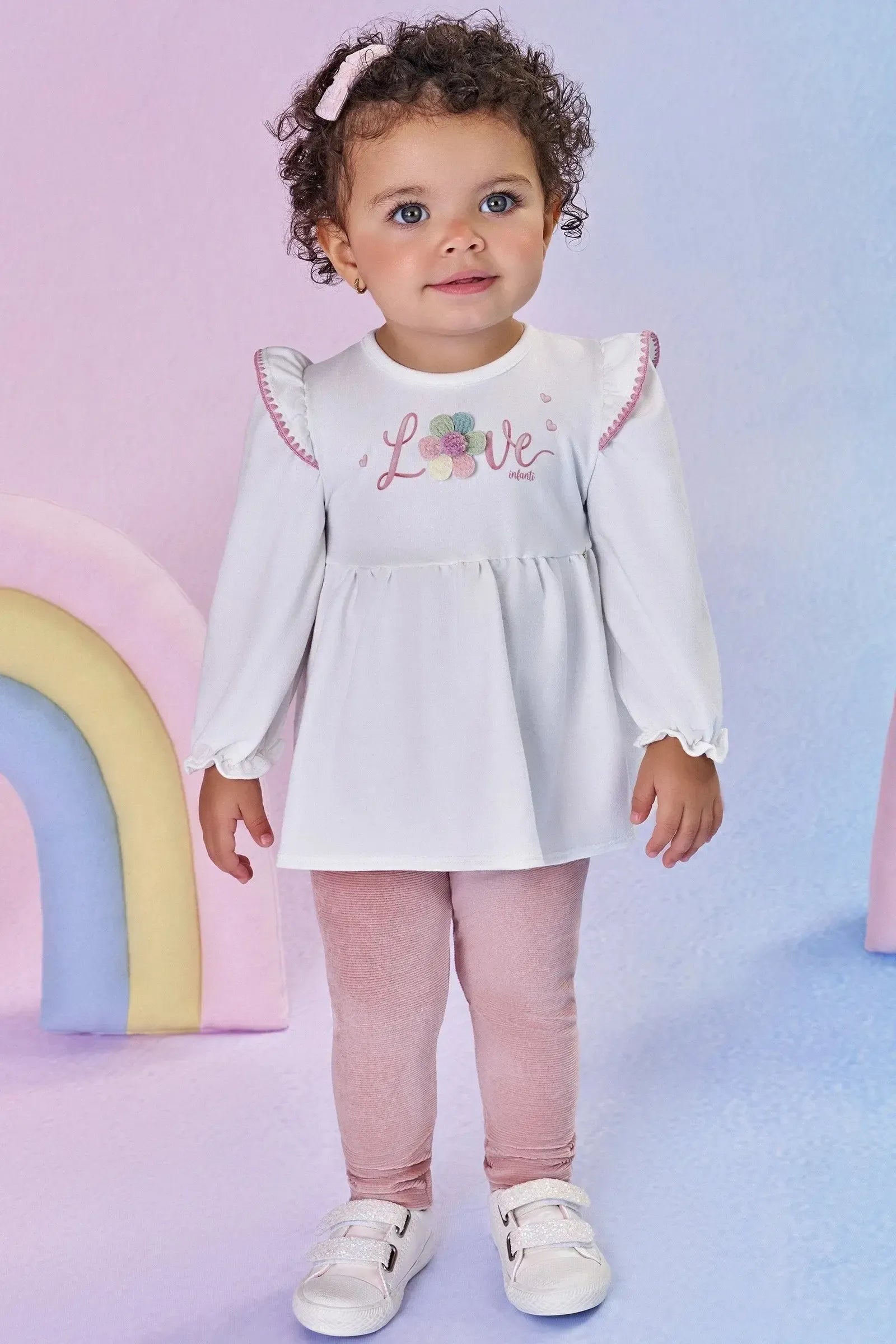 Conjunto de Bata em Molecotton com Calça Legging em Malha Cotelê 90940 Infanti Bebê Menina