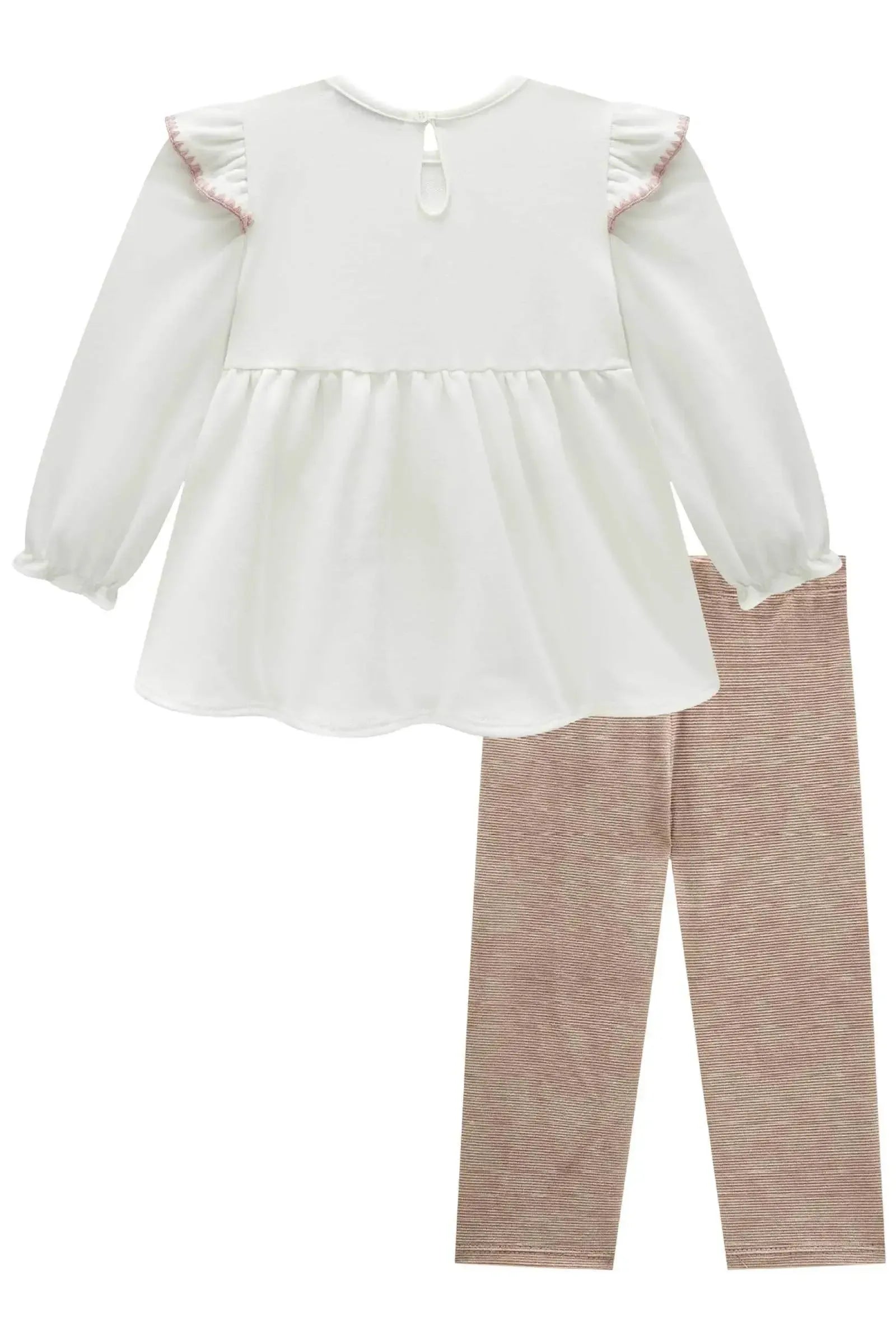 Conjunto de Bata em Molecotton com Calça Legging em Malha Cotelê 90940 Infanti Bebê Menina