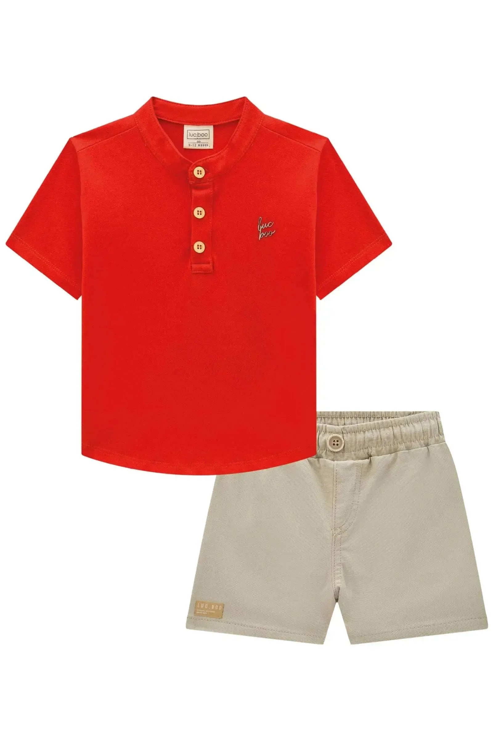 Conjunto de Bata em Piquet com Elastano e Bermuda em Sarja Girassol com Elastano 87617 LucBoo Bebê Menino