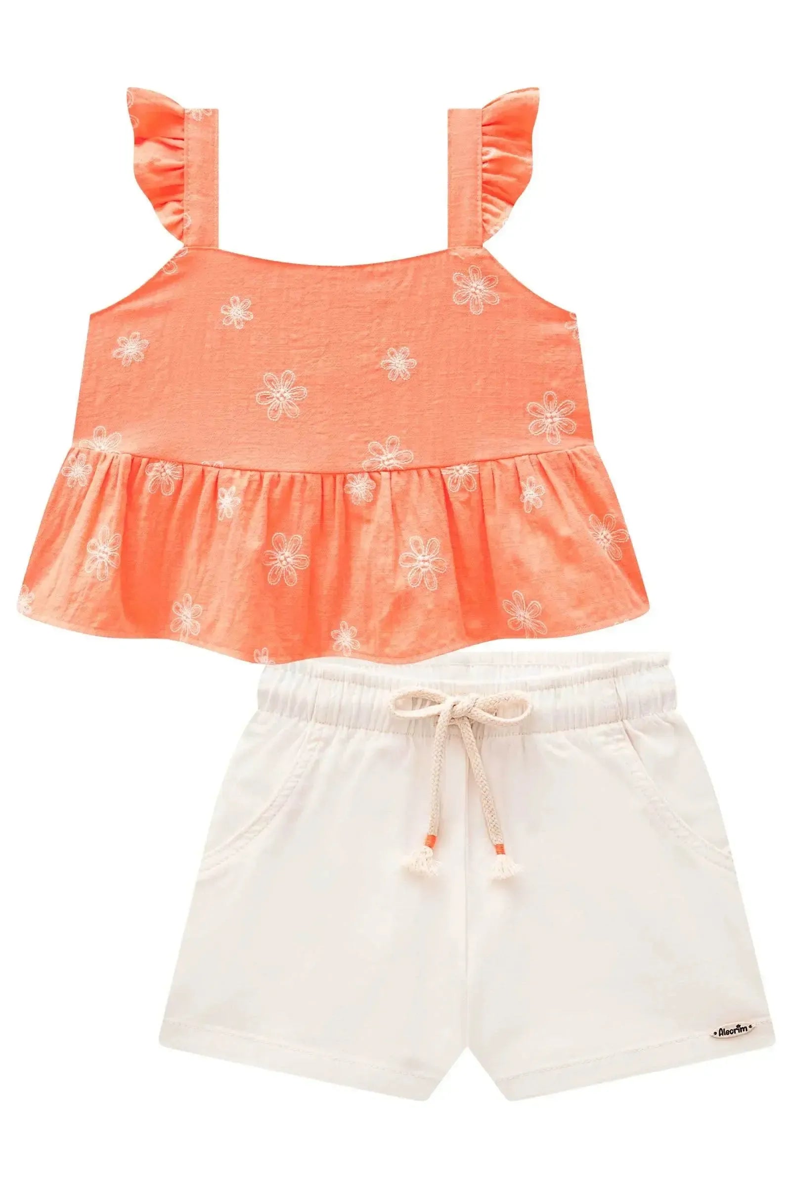 Conjunto de Bata em Tricoline Bordado e Shorts em Sarja com Elastano 99012 Kukiê Infantil Menina